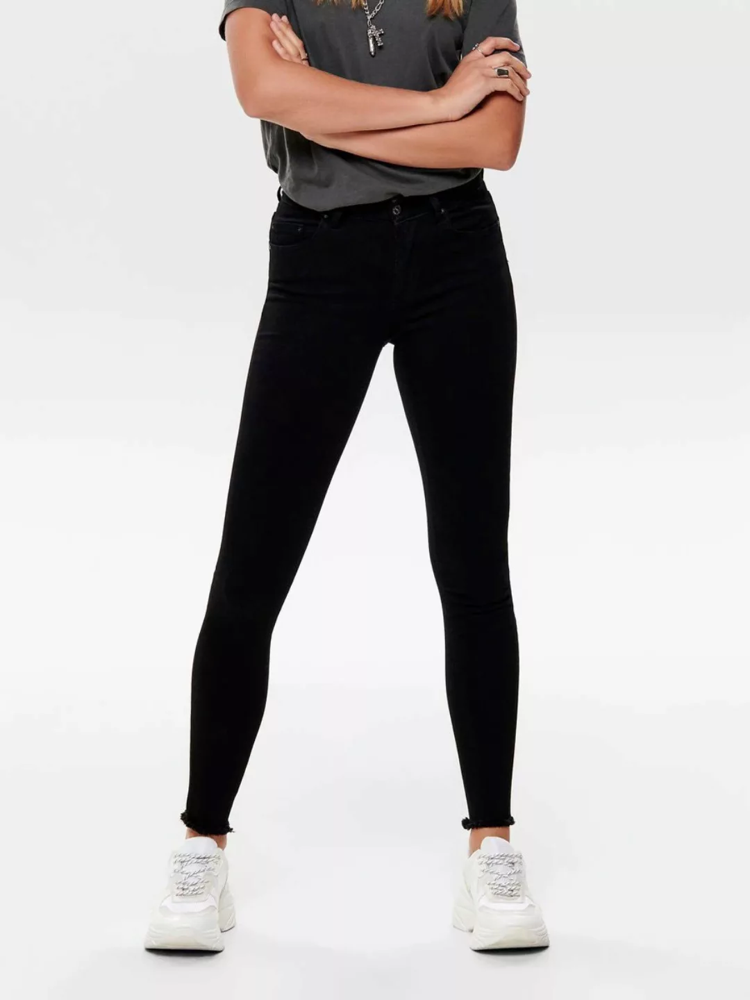 Only Damen Jeans onlBLUSH MID SK ANK RAWJNS REA2343 - Skinny Fit - Schwarz günstig online kaufen