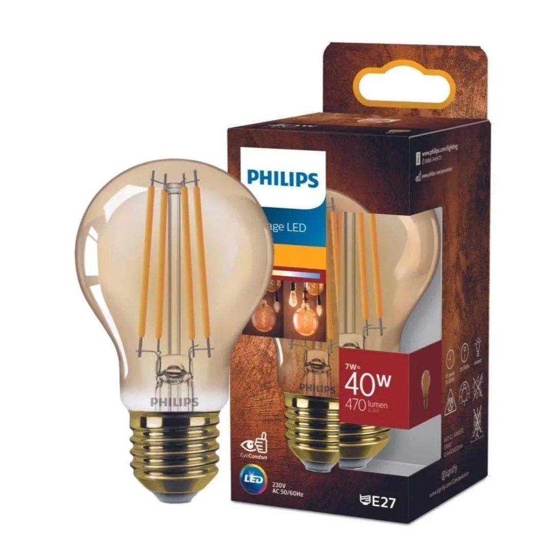 Philips LED Lampe E27 - Birne A60 7W 470lm 1800K ersetzt 40W Viererpack günstig online kaufen