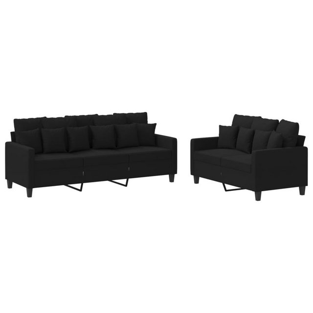 vidaXL Sofa Sofagarnitur Set mit Kissen Stoff, 2-tlg., Schwarz günstig online kaufen