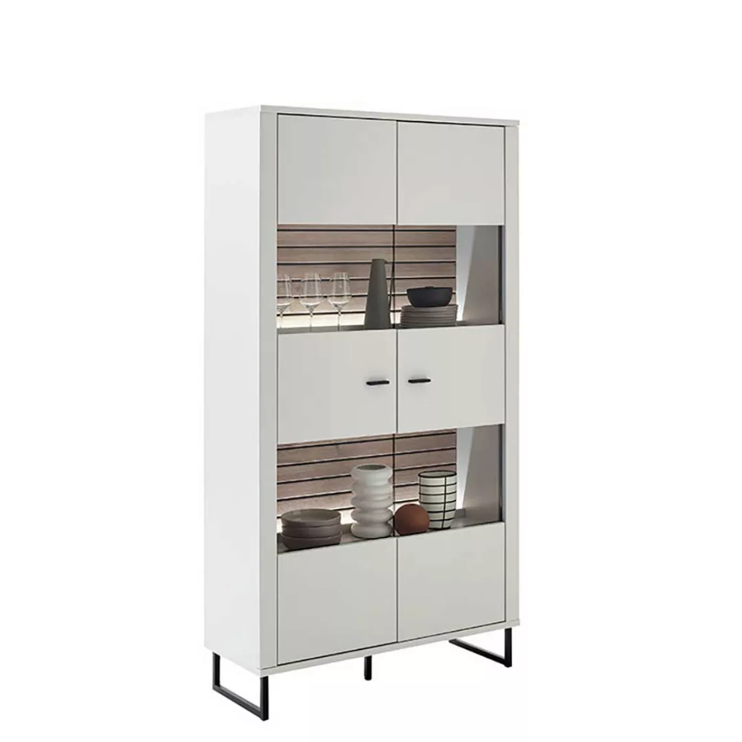 Vitrinenschrank weiß modern Rückwand Wildeiche Holzoptik 185 cm hoch günstig online kaufen