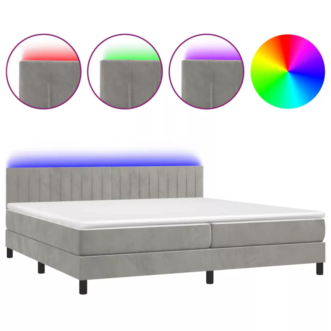 Vidaxl Boxspringbett Mit Matratze & Led Hellgrau 200x200 Cm Samt günstig online kaufen