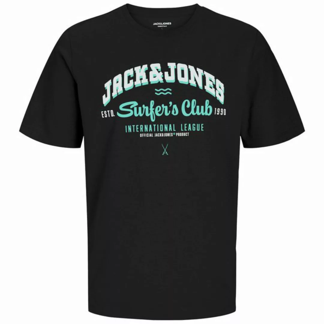 Jack & Jones Rundhalsshirt Große Größen Herren T-Shirt schwarz Frontprint J günstig online kaufen