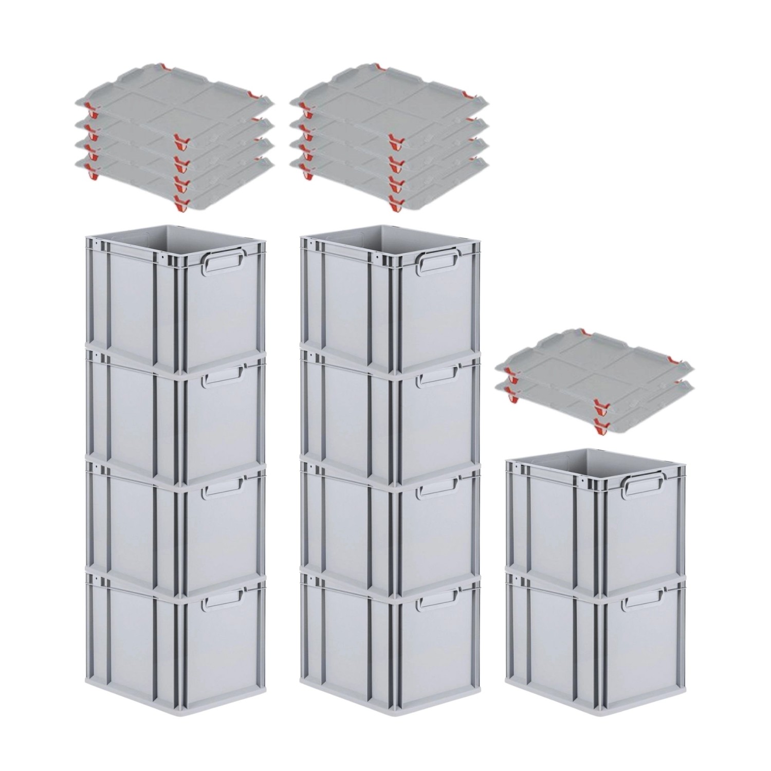 PROREGAL SparSet 10x Eurobox NextGen Grip mit Auflagedeckel mit 4 Roten Sch günstig online kaufen