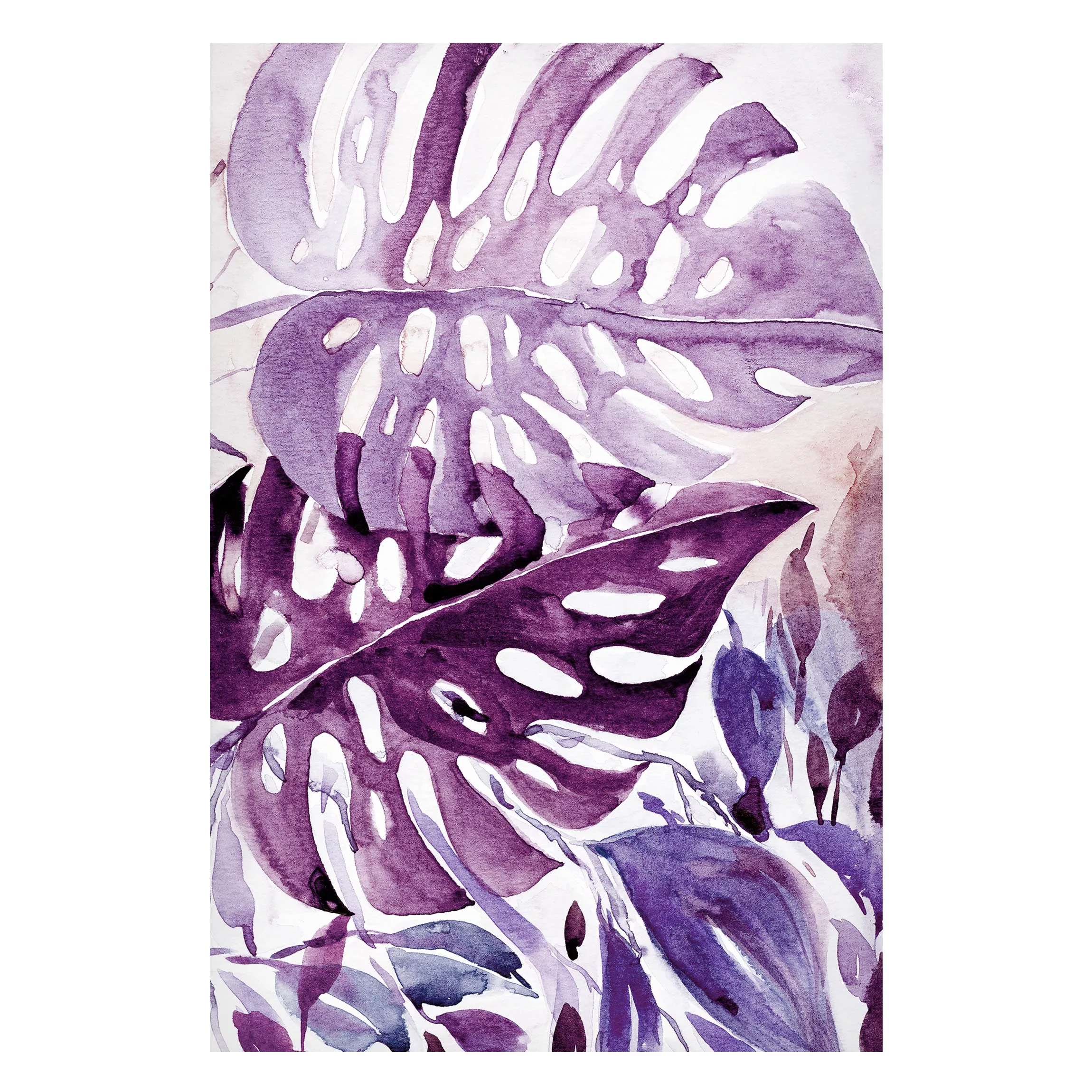 Magnettafel Aquarell Tropische Blätter mit Monstera in Aubergine günstig online kaufen