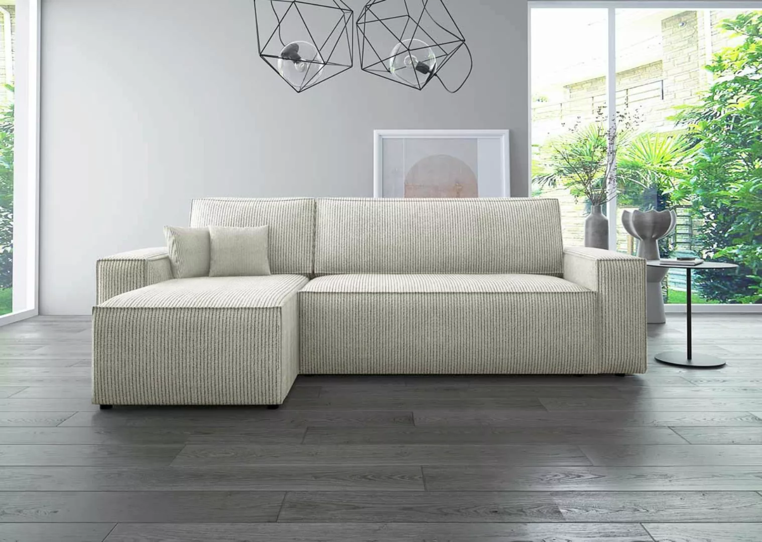 Luxusbetten24 Ecksofa Lazy, 244 cm breit, Cordstoff mit Schlaffunktion und günstig online kaufen