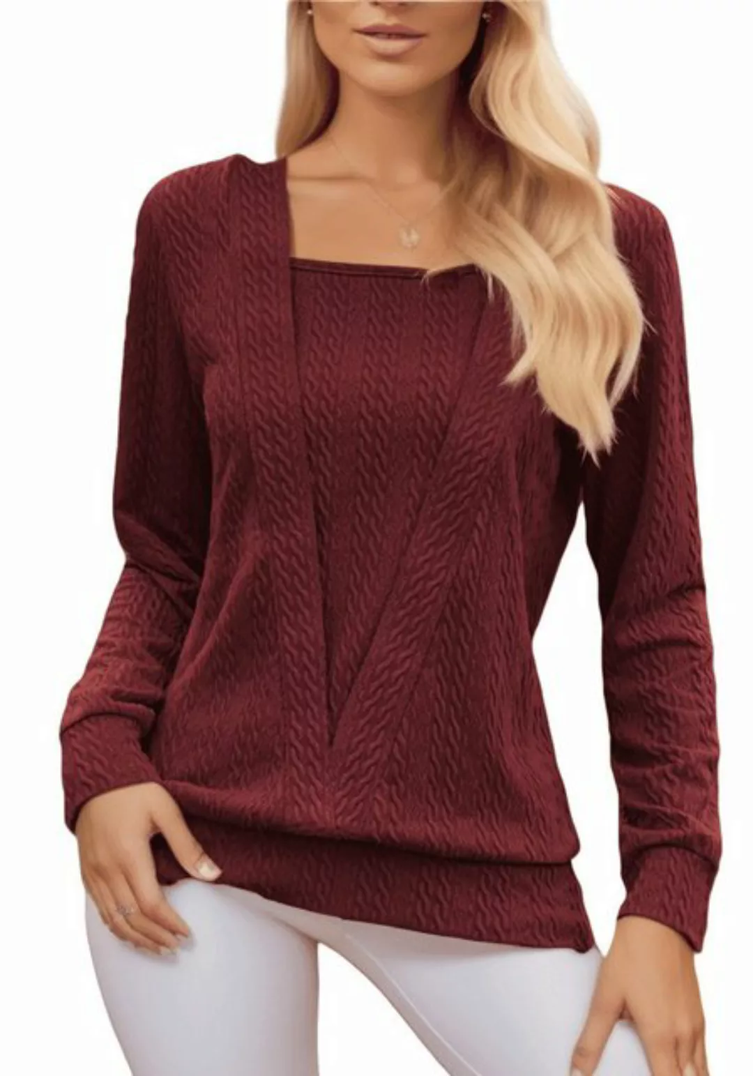 Nebelmeer Strickpullover Herbst-Winter Damenmode einfarbiger quadratischer günstig online kaufen