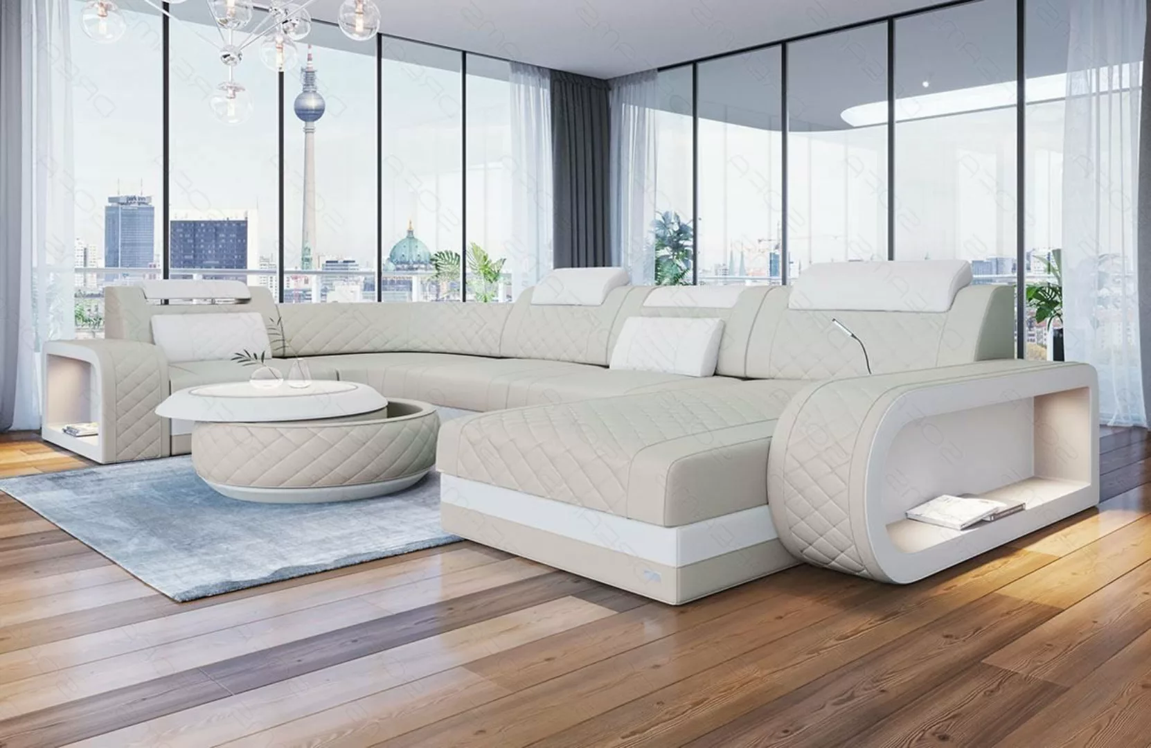 Sofa Dreams Wohnlandschaft Ledersofa Berlin Mini mit LED und USB, Designers günstig online kaufen