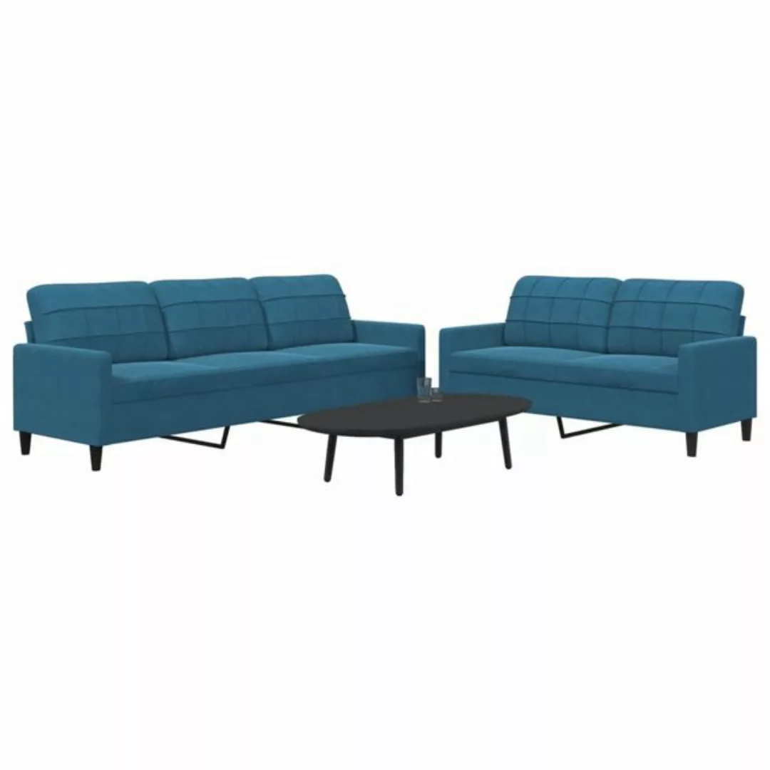 vidaXL Sofa, 2-tlg. Sofagarnitur mit Kissen Blau Samt günstig online kaufen