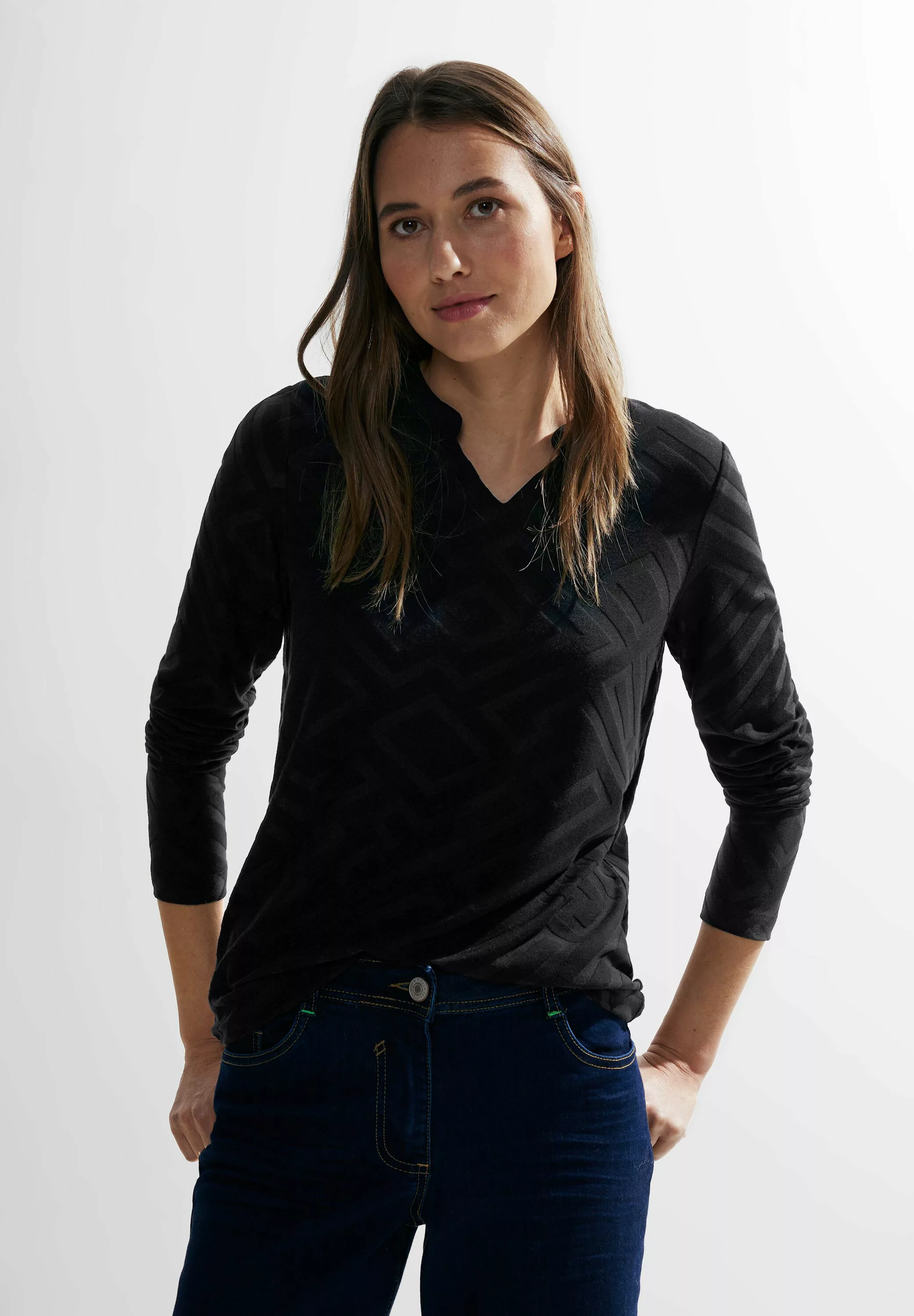 Cecil Langarmshirt "Solid Jacquard Tunic", mit Strukturmuster günstig online kaufen