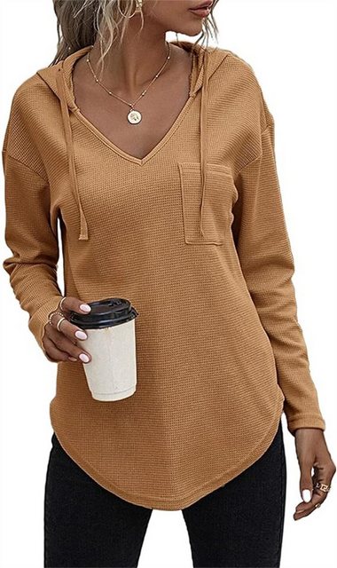 RUZU UG Kapuzenpullover Pullover Damen Hoodie Langarm V Ausschnitt Pullover günstig online kaufen