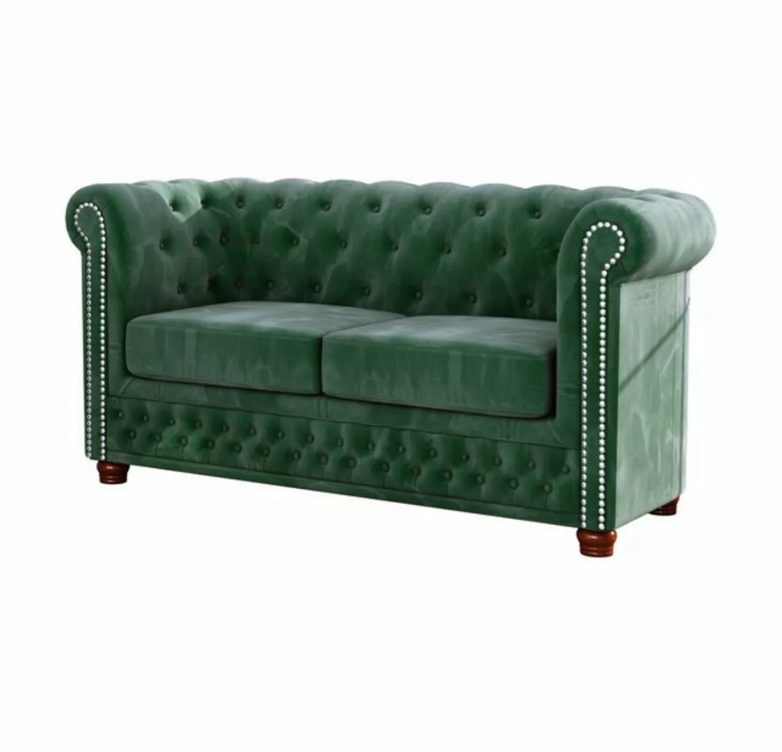 S-Style Möbel Chesterfield-Sofa Leeds 2-Sitzer aus Samt-Stoff mit Holzfüßen günstig online kaufen