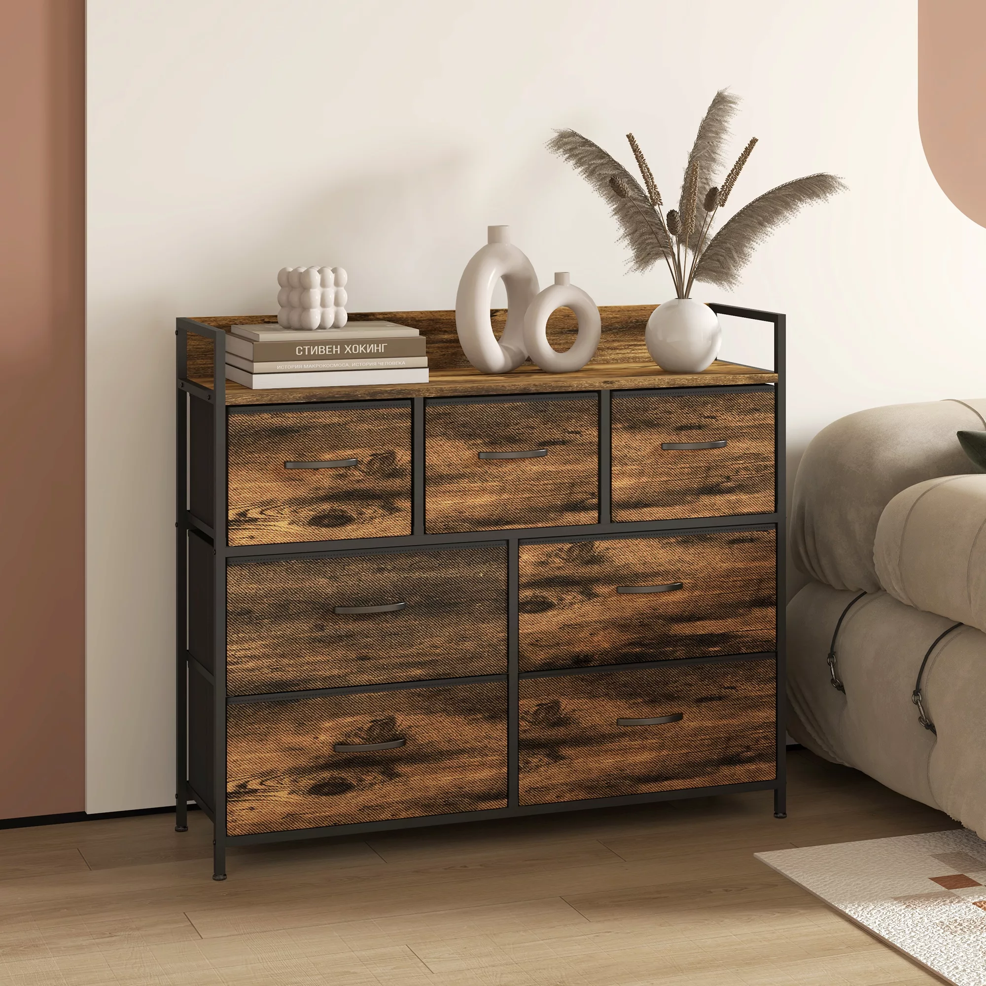 HOMCOM Kommode Sideboard 7 Stoff Schubladen Griff Regal Aufbewahrungsschran günstig online kaufen