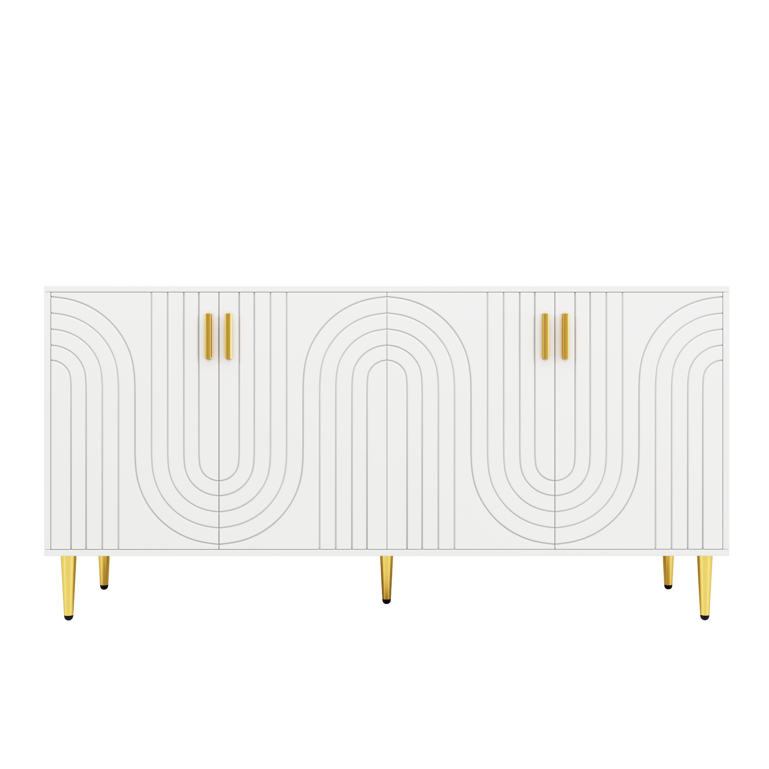 Weißes Sideboard mit einzigartigem Wellendesign, 152×40×75 cm, Weiß günstig online kaufen