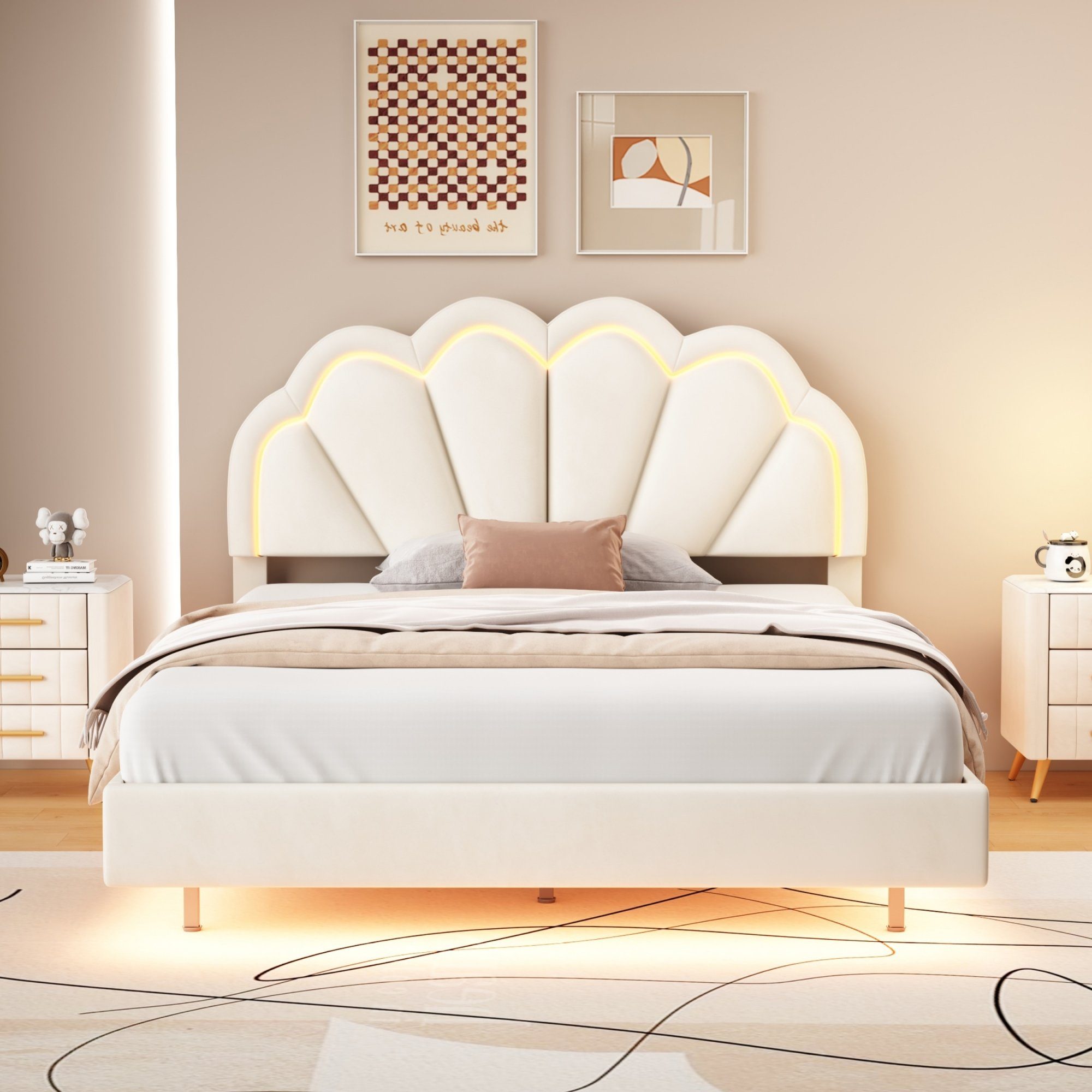 Flieks Polsterbett, LED Beleuchtung Doppelbett Schwebebett günstig online kaufen