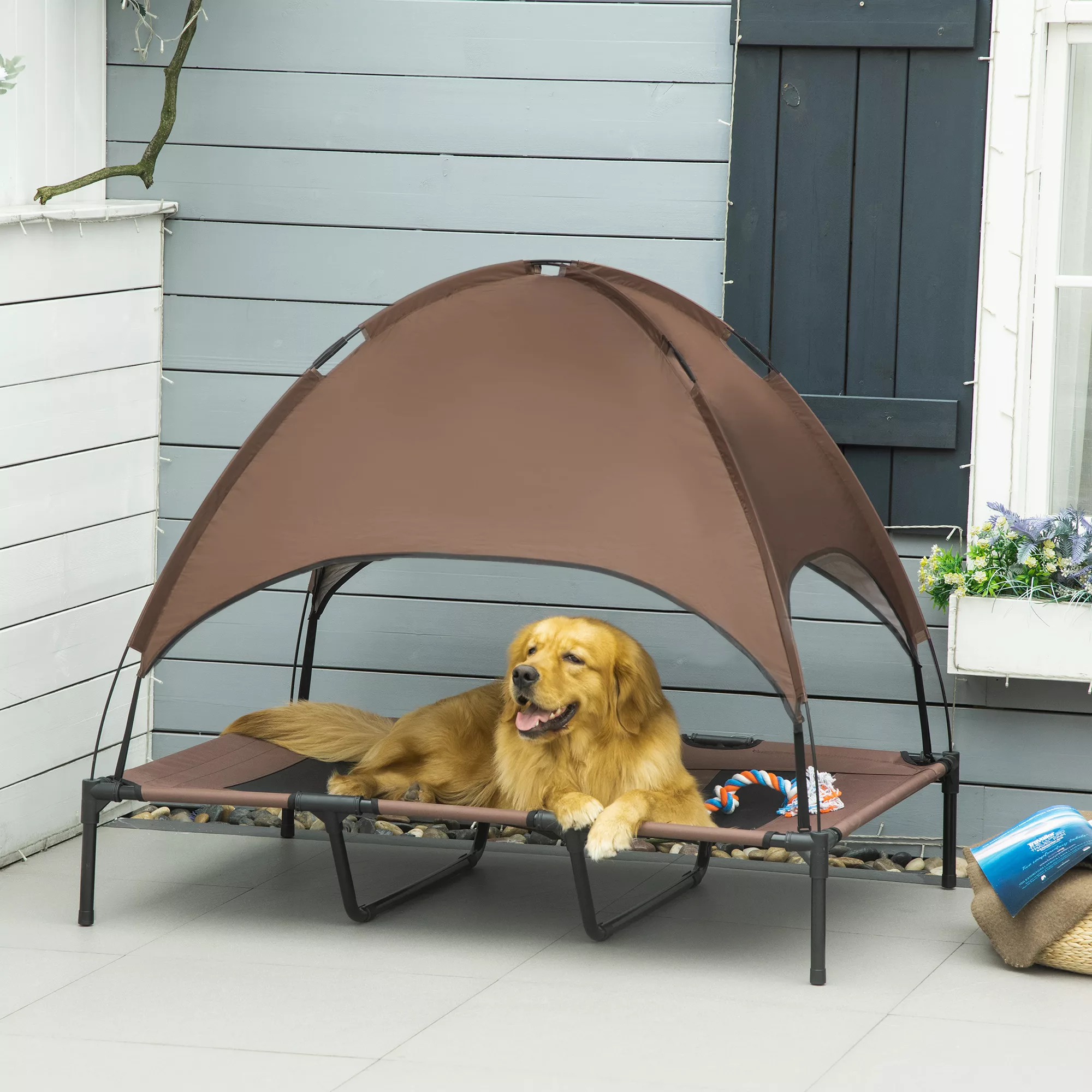 PawHut Haustierbett mit Baldachin, Erhöhtes Hundebett, Hundeliege outdoor m günstig online kaufen