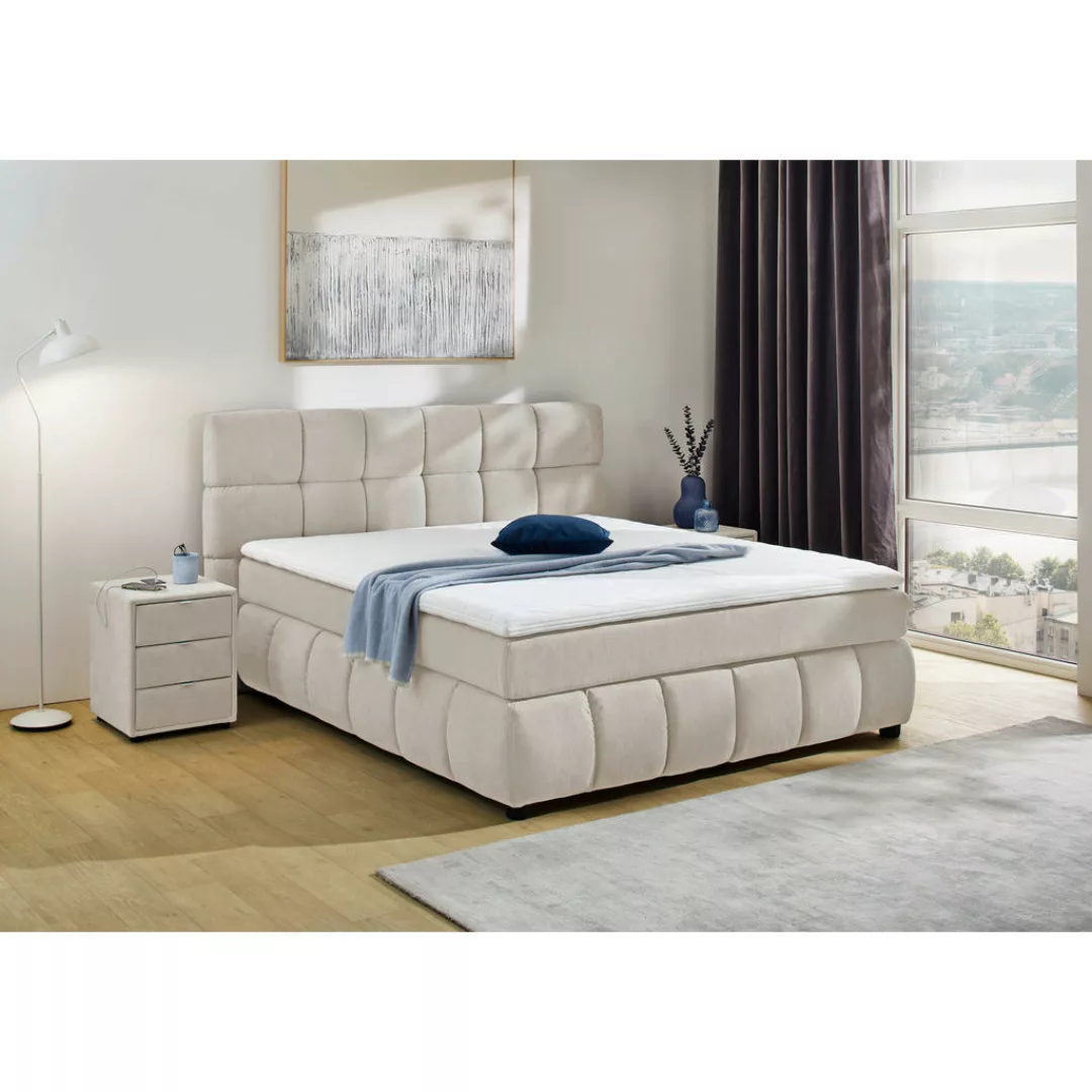 Boxspringbett  grau beige Flachgewebe Liegefläche B/L: ca. 180x200 cm günstig online kaufen