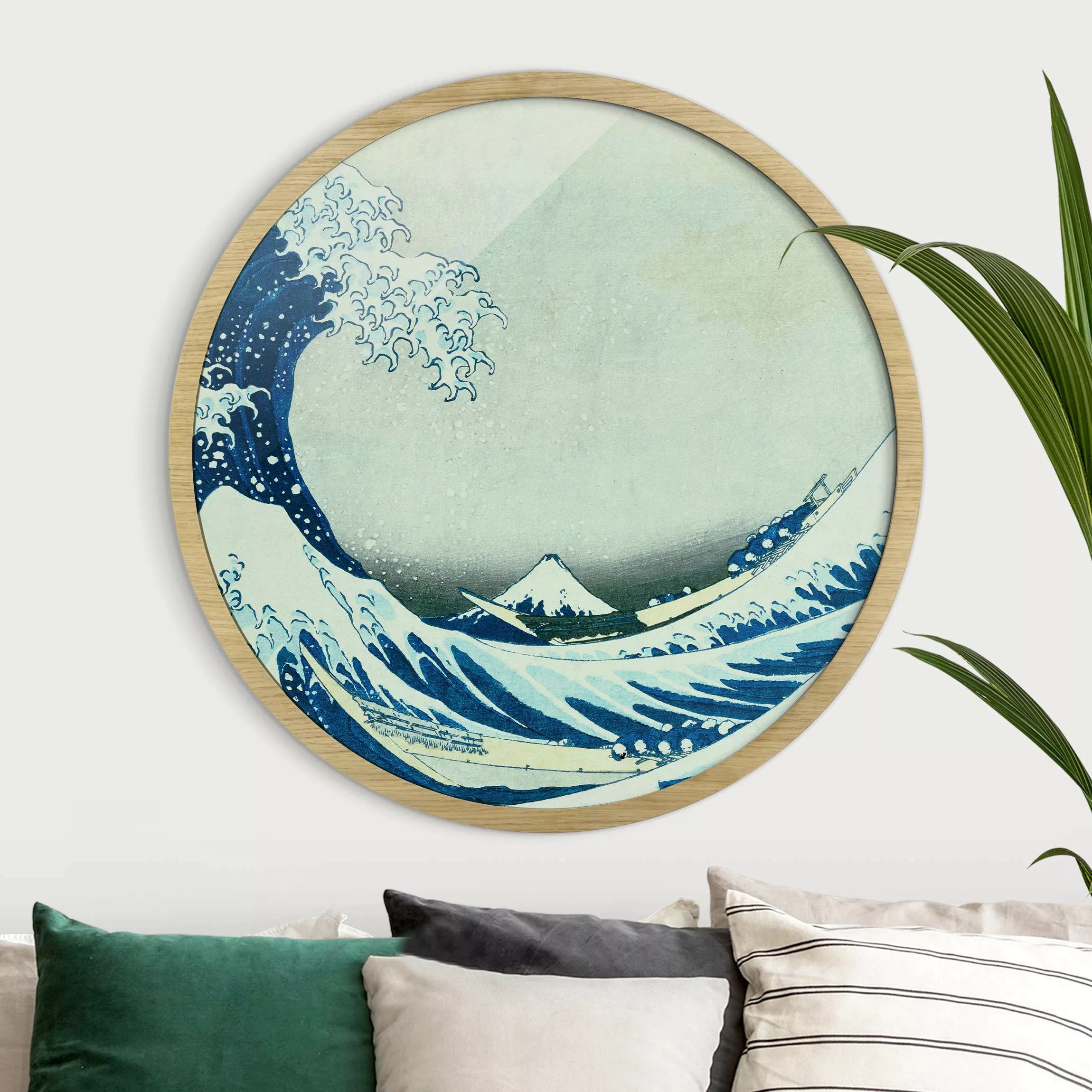 Rundes Gerahmtes Bild Katsushika Hokusai - Die grosse Welle von Kanagawa günstig online kaufen