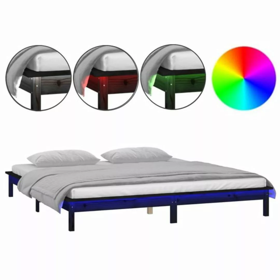 vidaXL Bettgestell Massivholzbett mit LEDs Schwarz 200x200 cm Bett Bettrahm günstig online kaufen