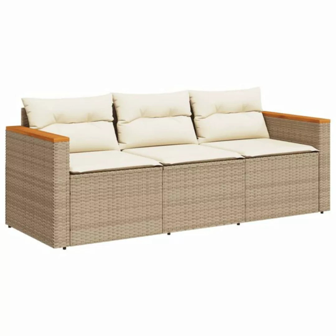 vidaXL Loungesofa Gartensofa mit Kissen 3-Sitzer Beige Poly Rattan, 1 Teile günstig online kaufen