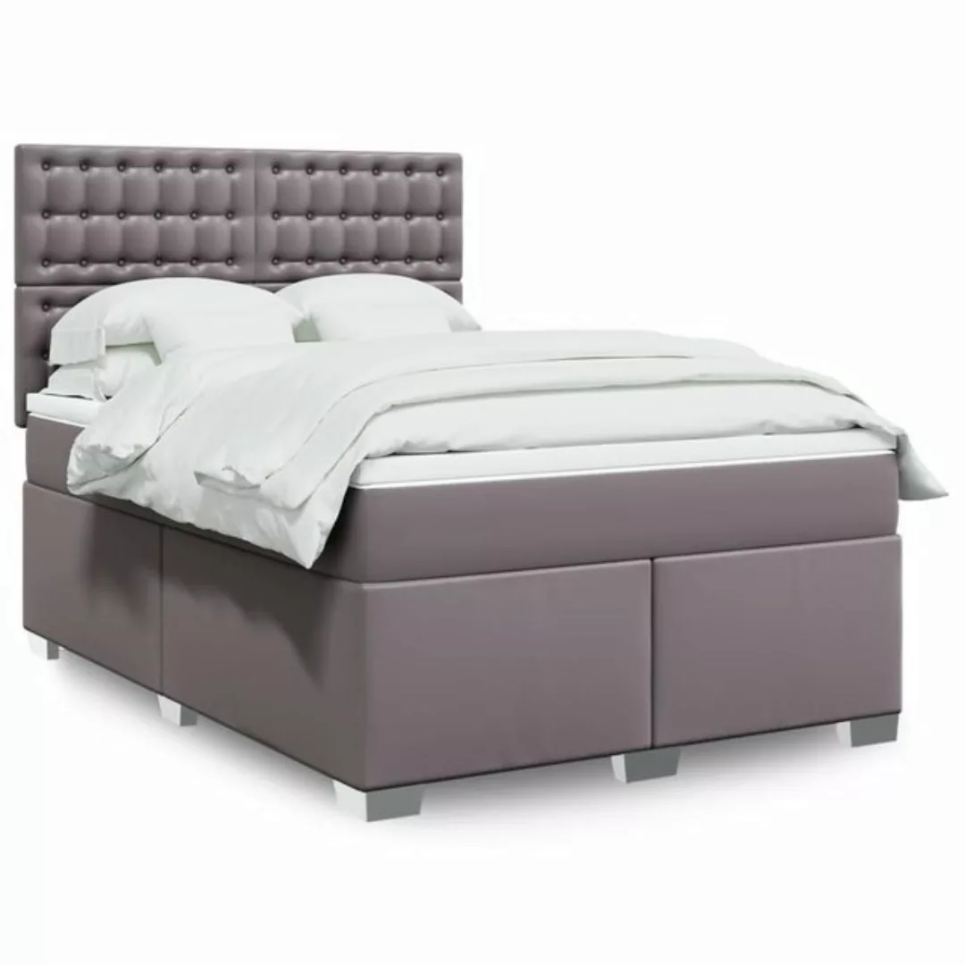 vidaXL Boxspringbett, Boxspringbett mit Matratze Grau 140x190 cm Kunstleder günstig online kaufen