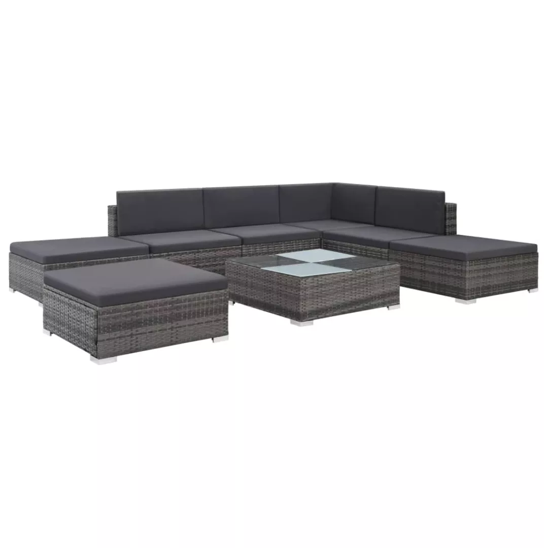 8-tlg. Garten-lounge-set Mit Auflagen Poly Rattan Grau günstig online kaufen