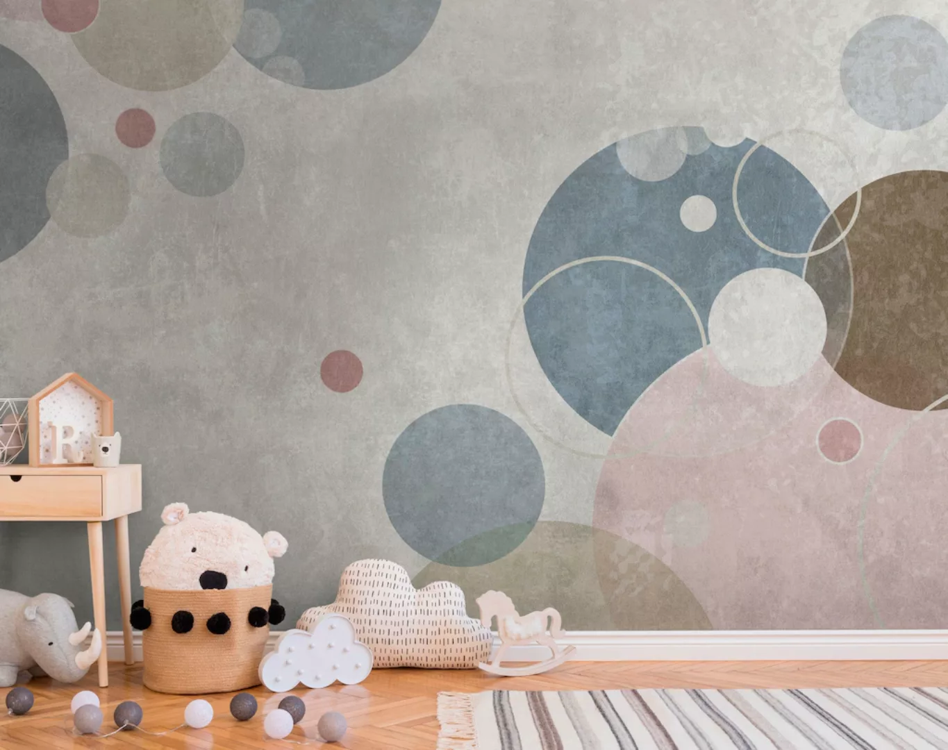 Bricoflor Tapete Mit Kreisen In Grau Blau Rosa Moderne Fototapete Für Kinde günstig online kaufen