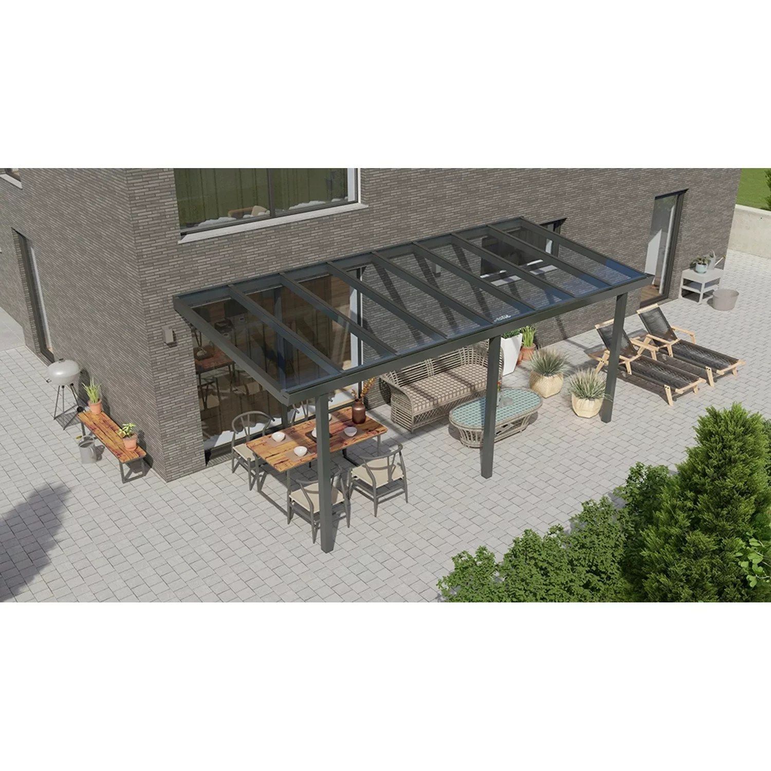 Terrassenüberdachung Basic 600 cm x 300 cm Anthrazit Glanz Glas günstig online kaufen