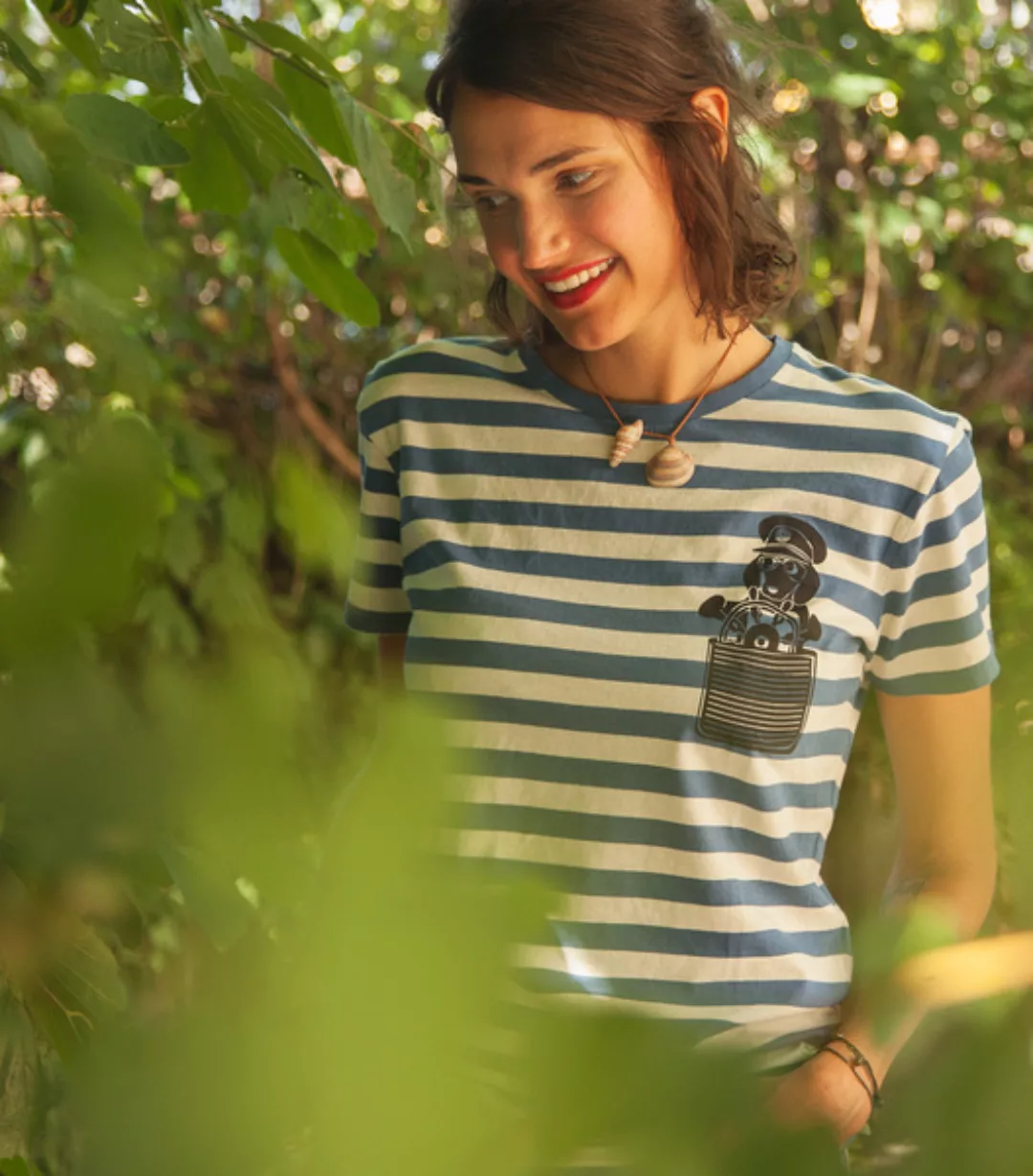 Blau/natur Streifen Unisex T-shirt Mit Dackelkapitän - Fair Gehandelt & Bio günstig online kaufen