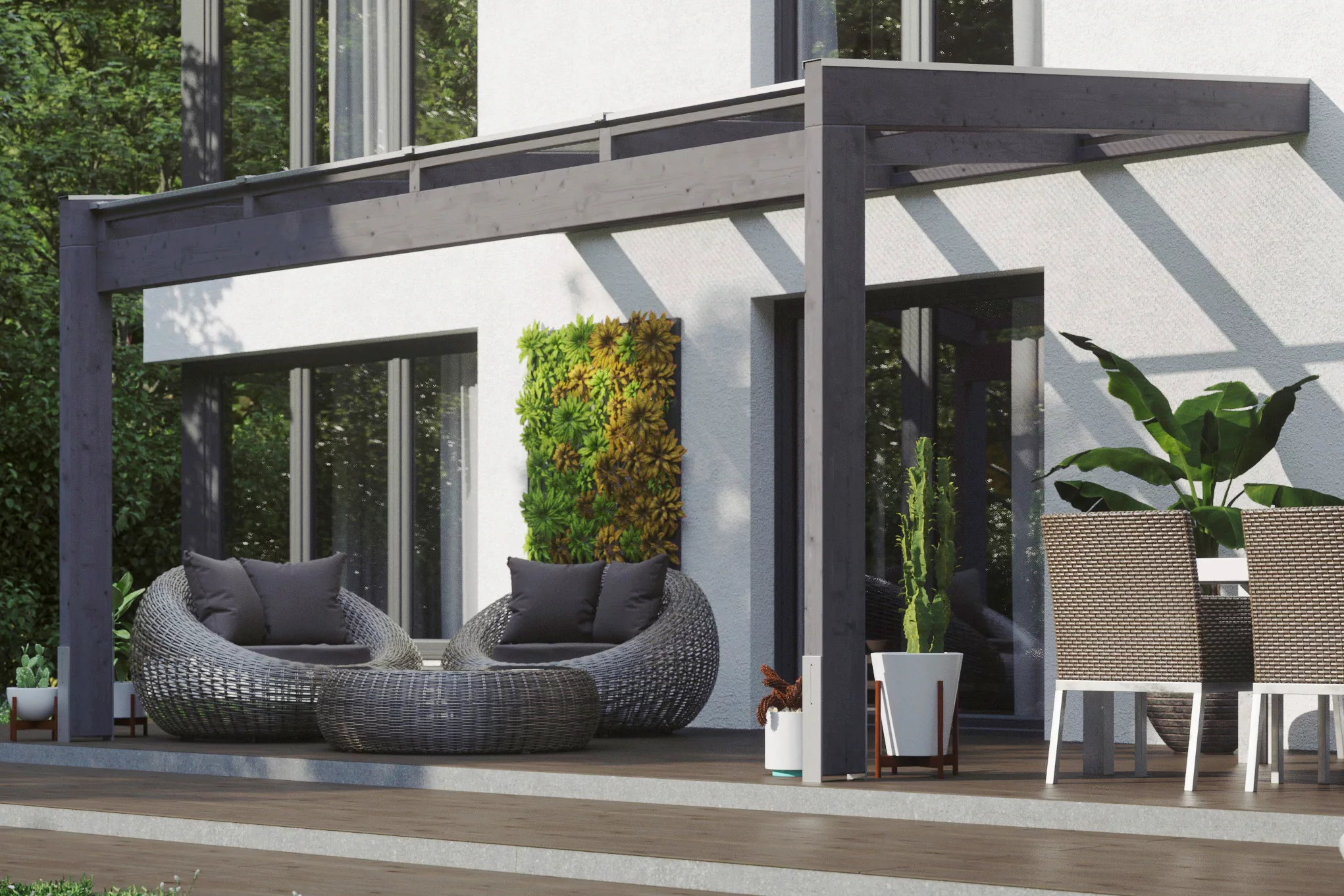 Skan Holz Terrassenüberdachung Novara 450 cm x 359 cm Schiefergrau günstig online kaufen