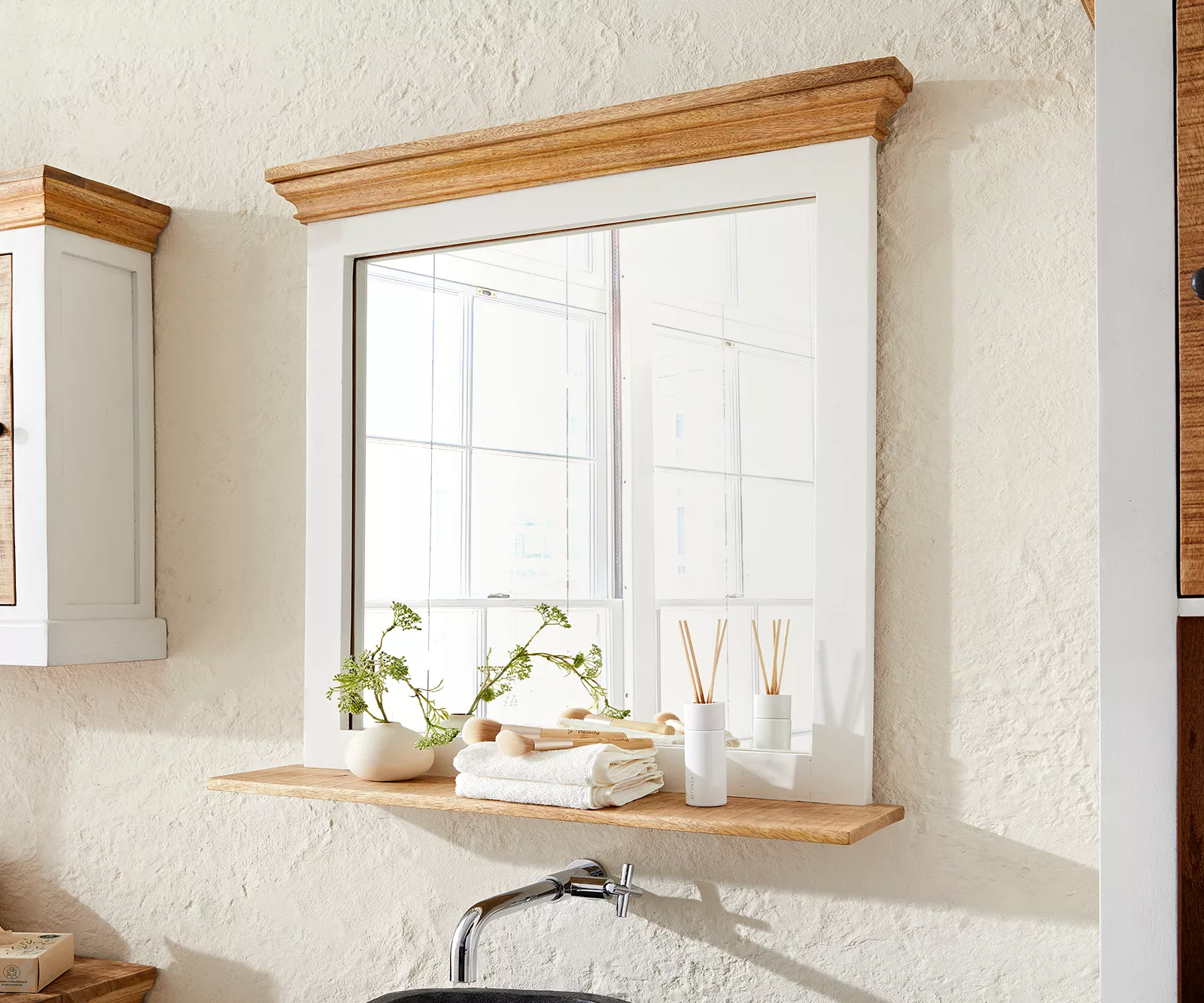 Badspiegel Casa 70x80 cm Mango Weiss Natur günstig online kaufen