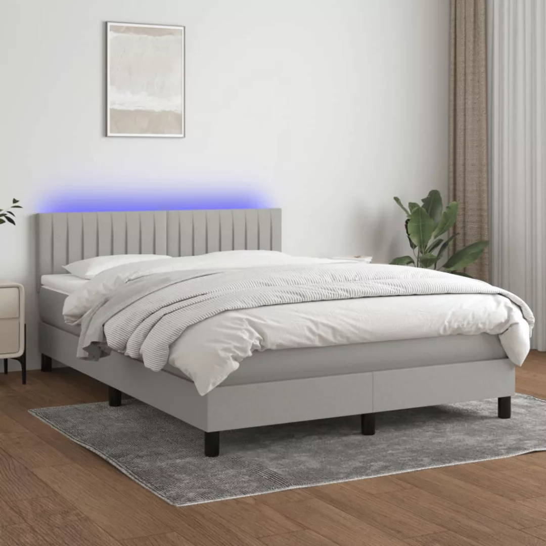 vidaXL Bettgestell Boxspringbett mit Matratze LED Hellgrau 140x200 cm Stoff günstig online kaufen