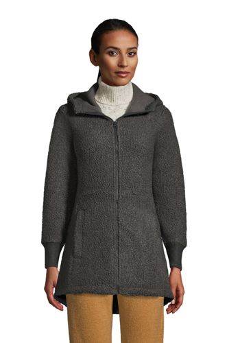 Fleece-Kapuzenmantel in Wollbouclé-Optik, Damen, Größe: M Normal, Grau, by günstig online kaufen