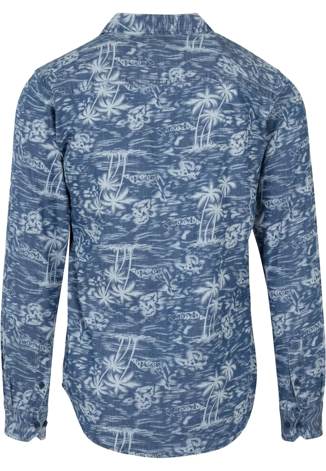 URBAN CLASSICS Langarmhemd "Urban Classics Herren Printed Palm Denim Shirt" günstig online kaufen