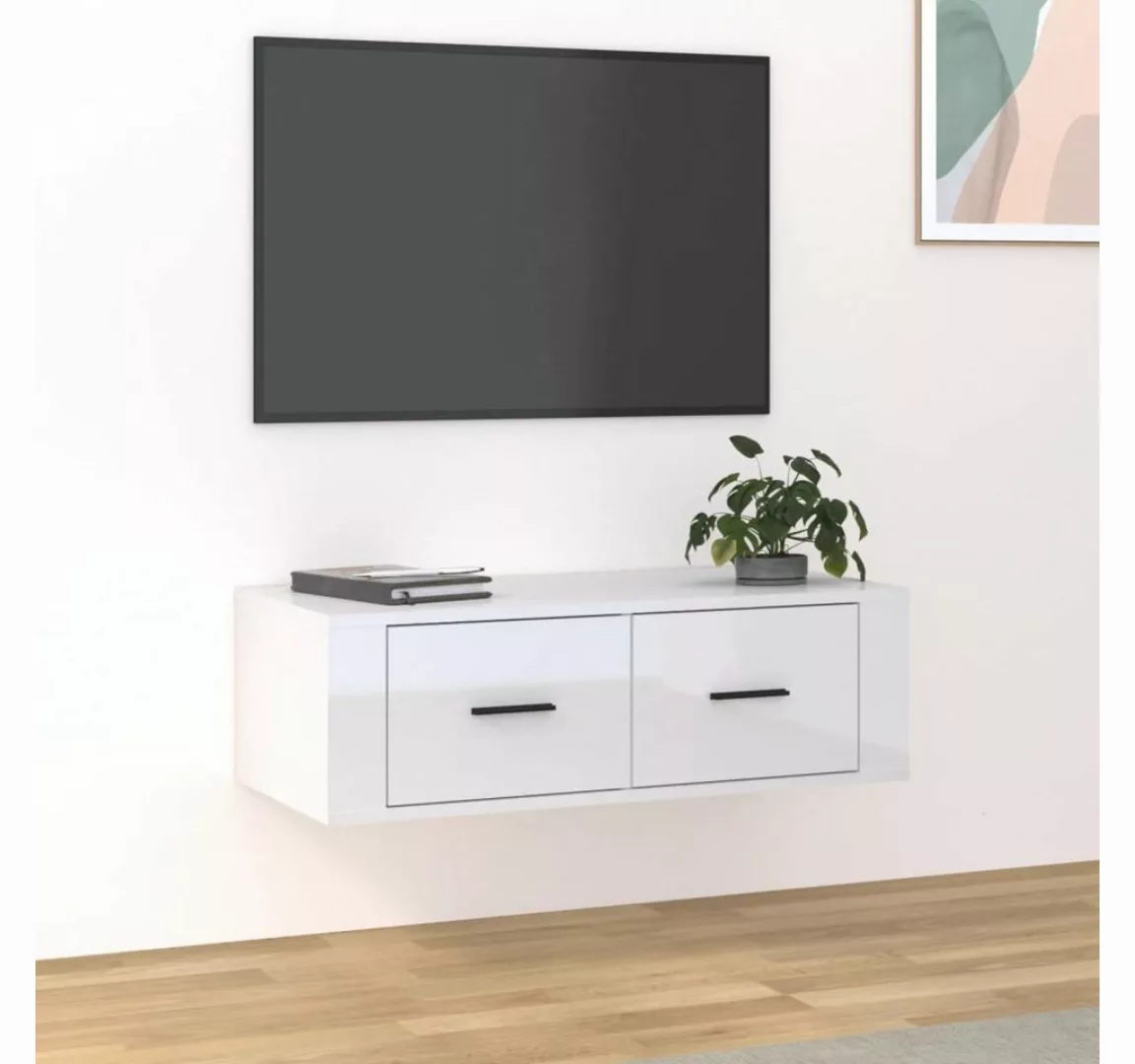 furnicato TV-Schrank TV-Wandschrank Hochglanz-Weiß 80x36x25 cm Holzwerkstof günstig online kaufen