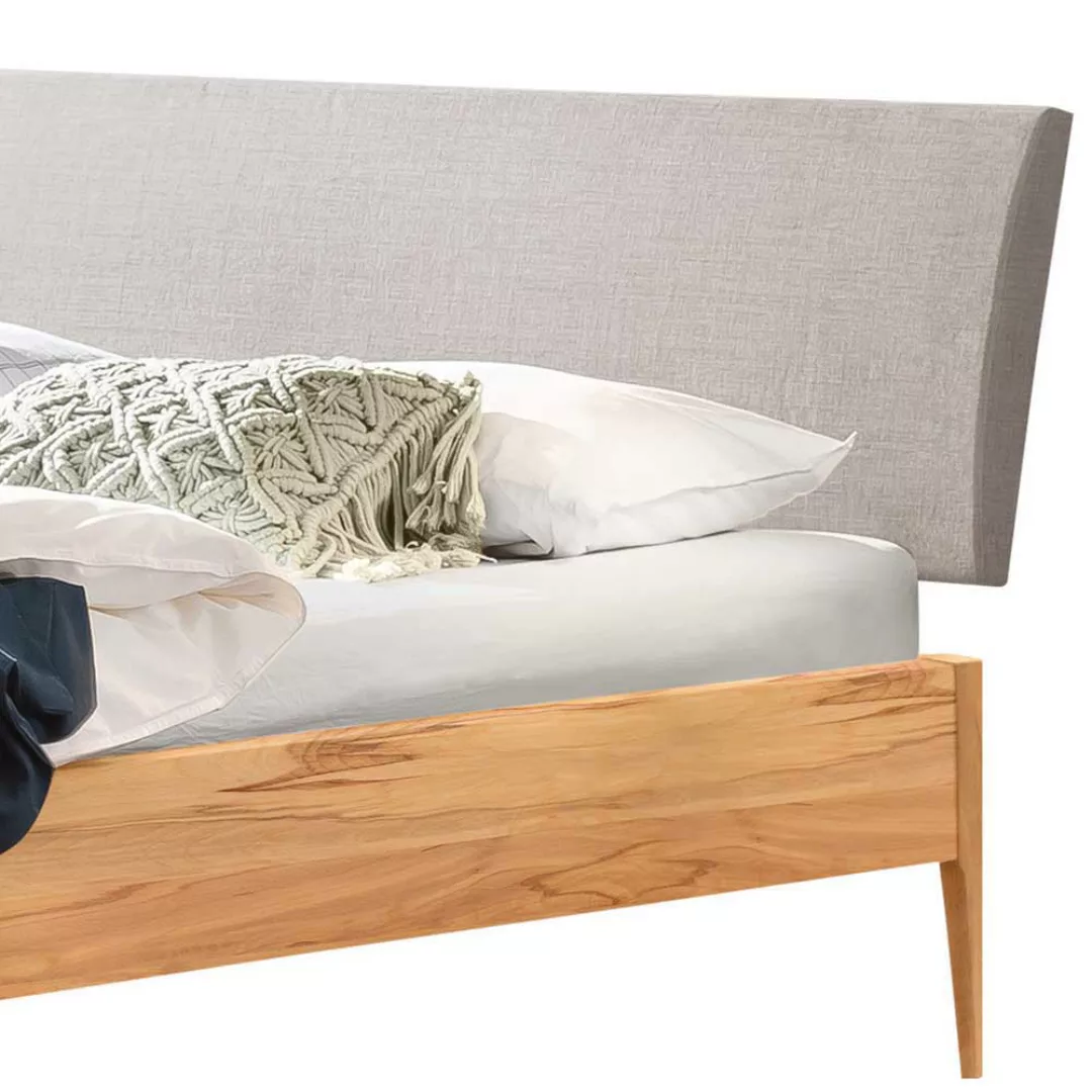 Massivholz Bett mit Polster in Wildbuchefarben Grau günstig online kaufen