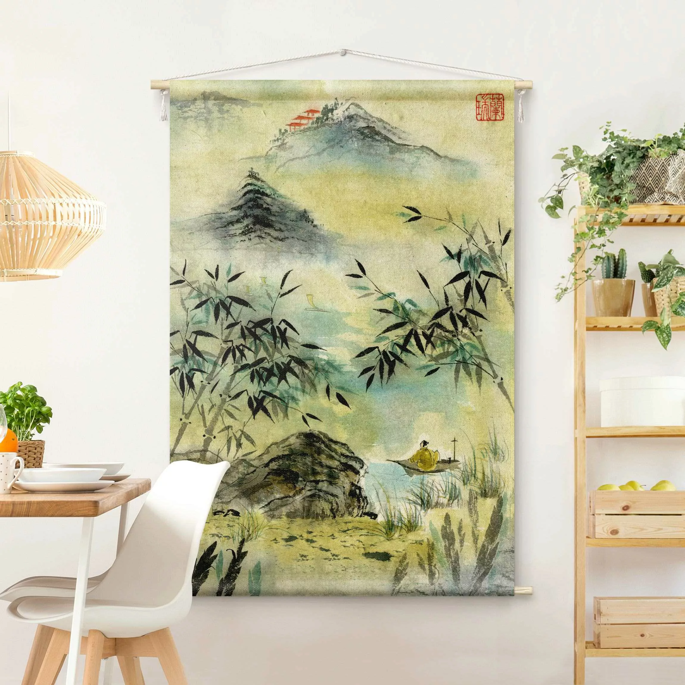 Wandteppich Japanische Aquarell Zeichnung Bambuswald günstig online kaufen
