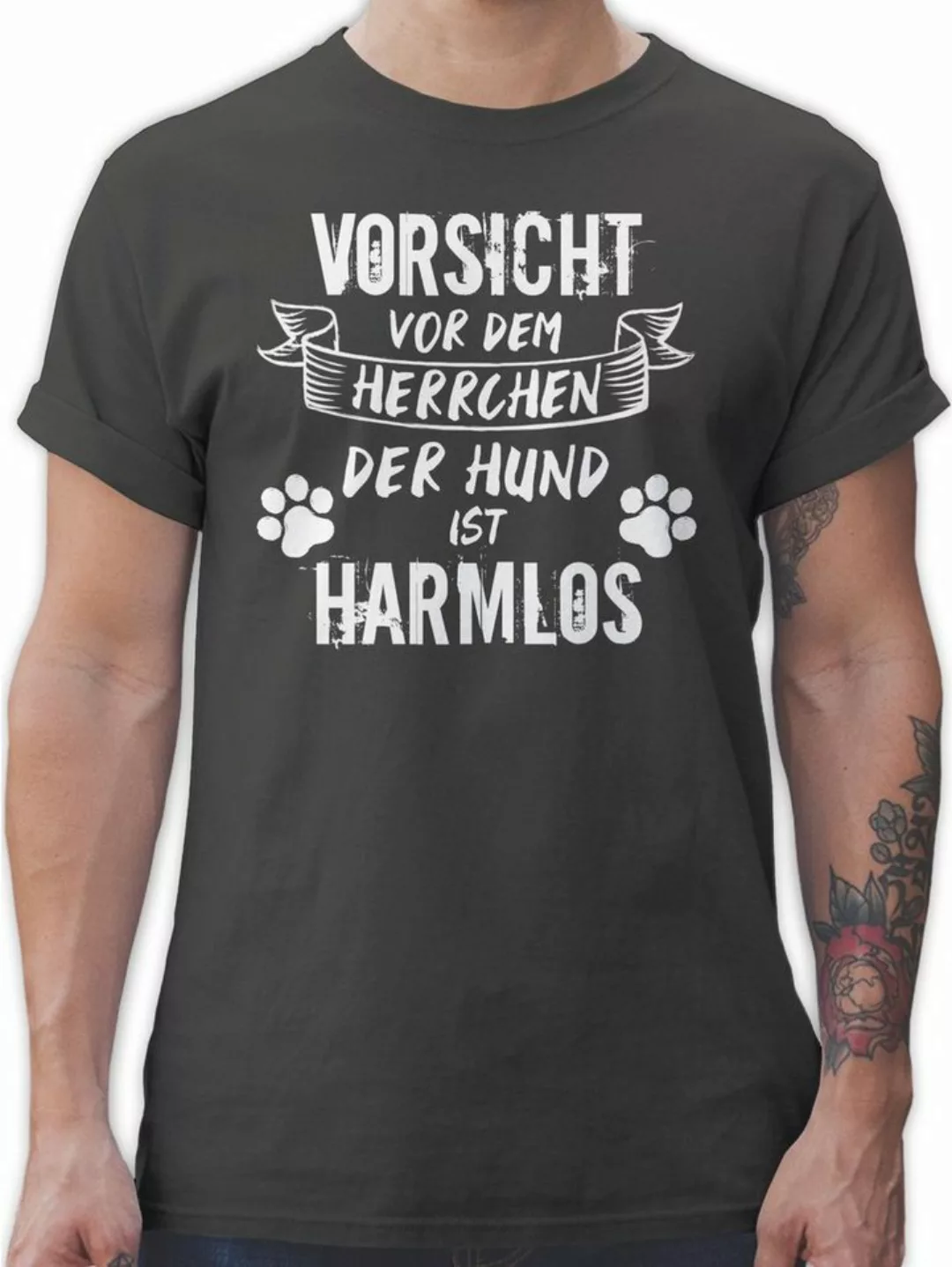 Shirtracer T-Shirt Vorsicht vor dem Herrchen der Hund ist harmlos - Grunge/ günstig online kaufen