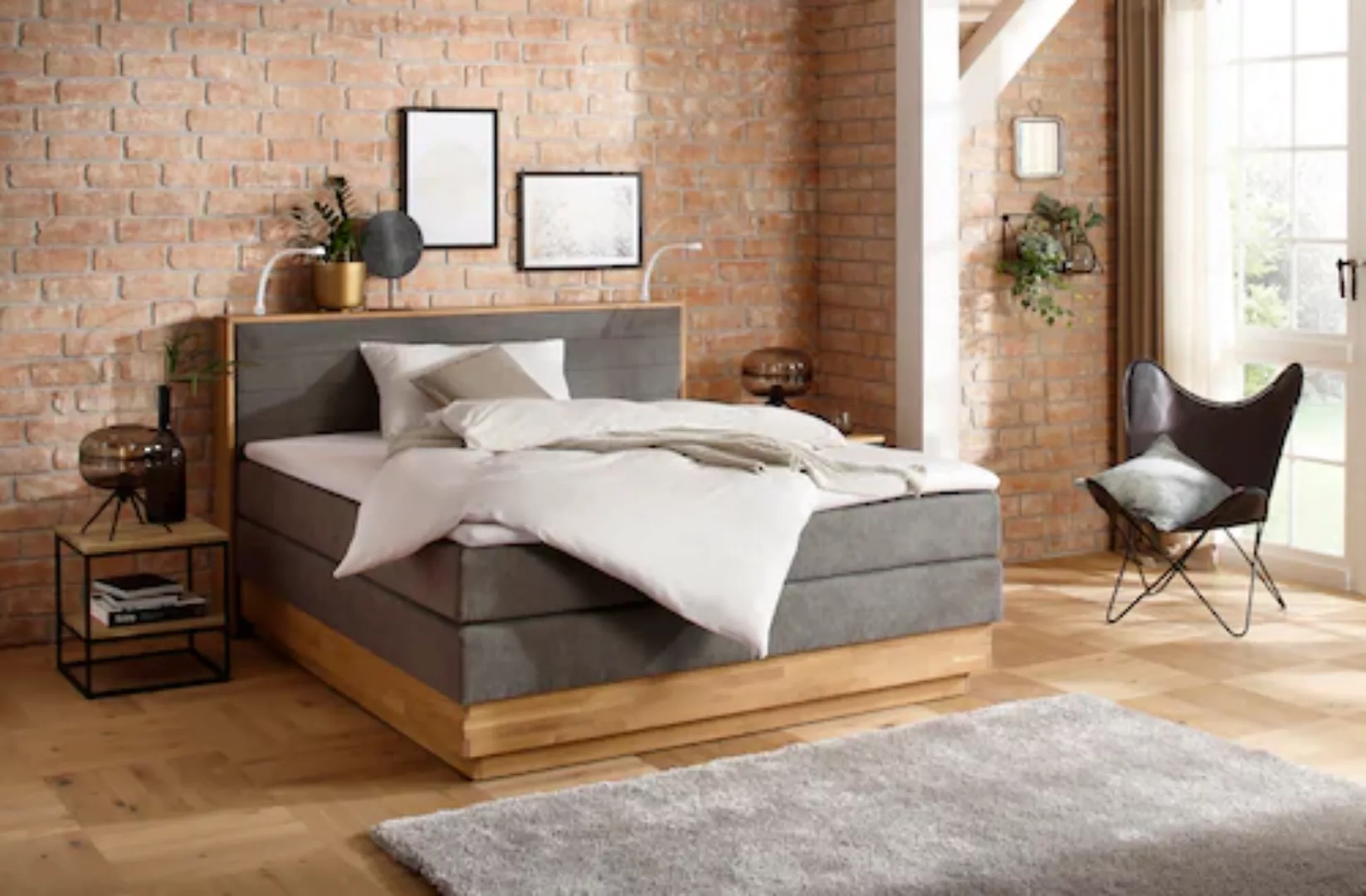 Home affaire Boxspringbett "Cavan", Eiche, inkl. Bettkasten & Topper, versc günstig online kaufen