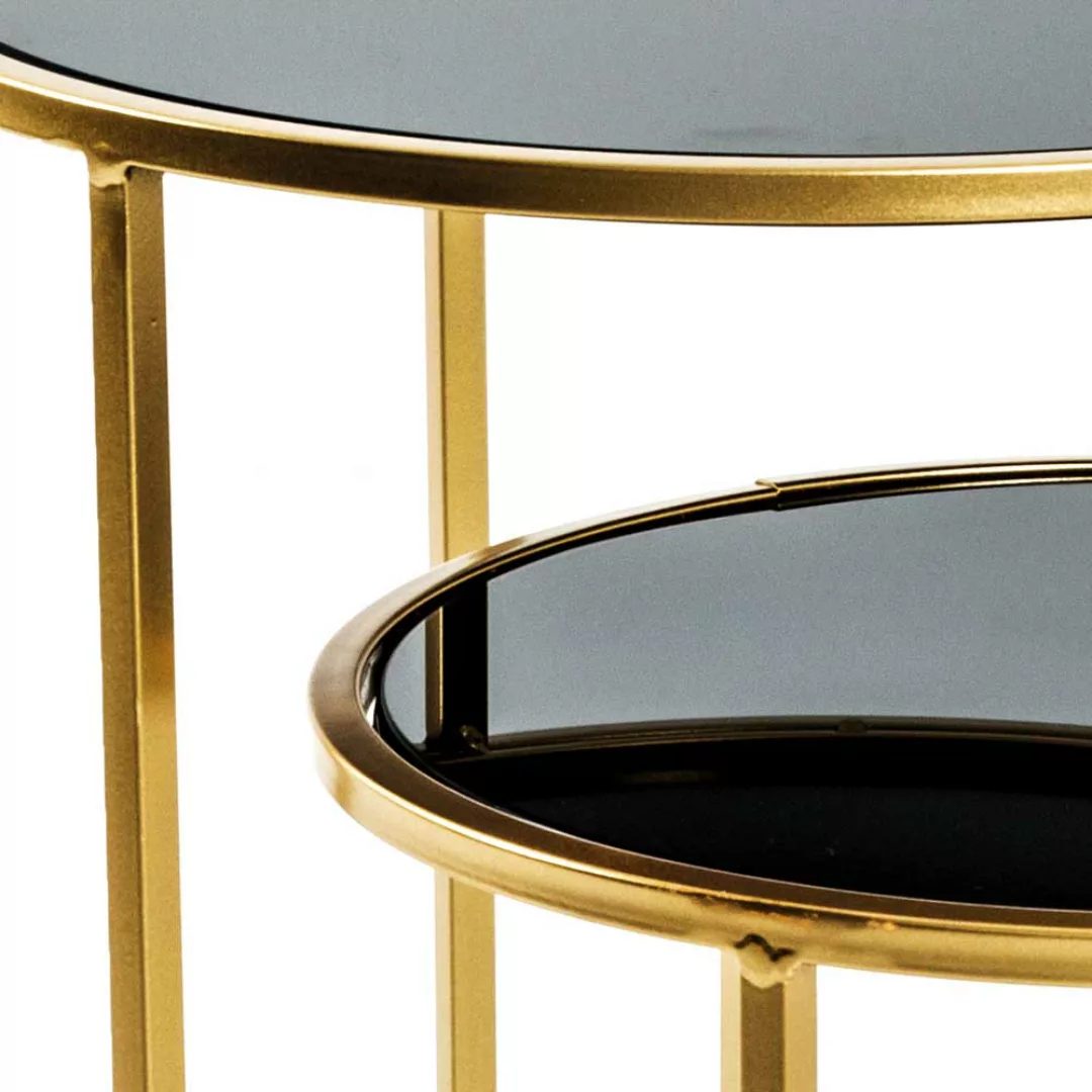 Zweisatz Tisch in Goldfarben und Schwarz Schwarzglas Platten (zweiteilig) günstig online kaufen