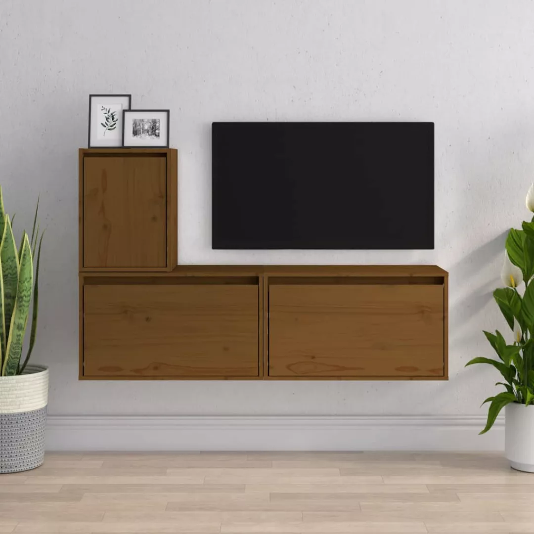 vidaXL TV-Schrank TV-Schränke 3 Stk Honigbraun Massivholz Kiefer Lowboard L günstig online kaufen