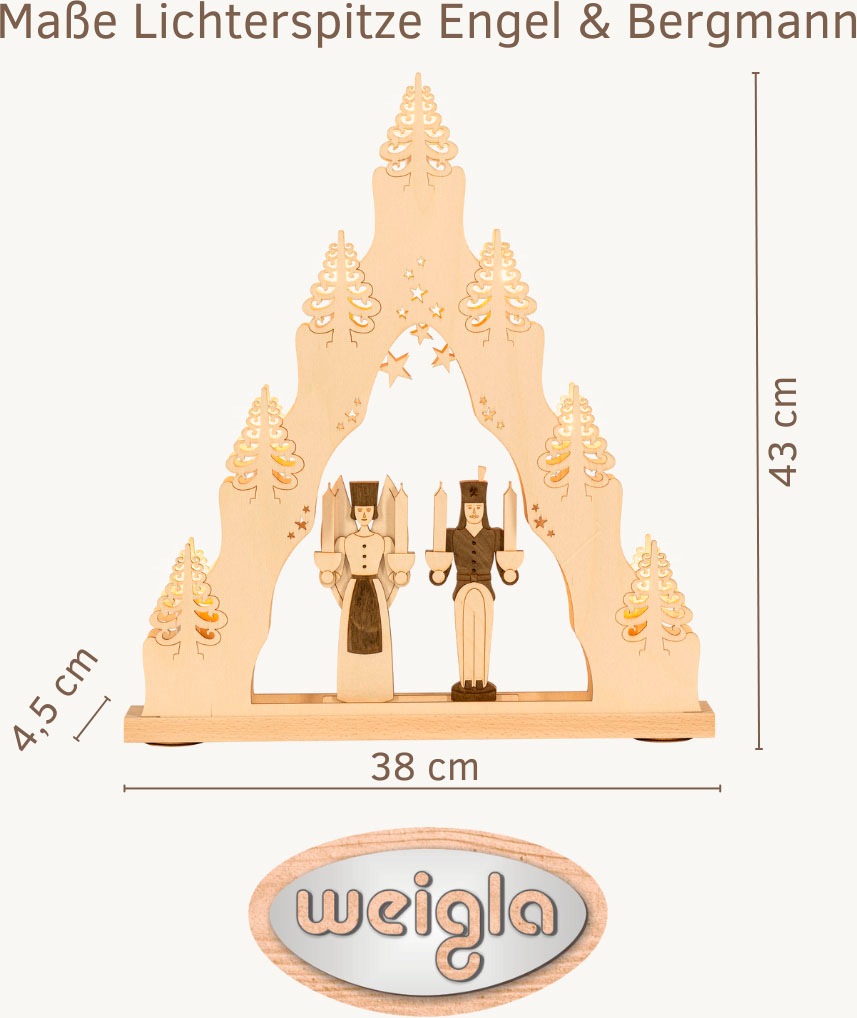 Weigla Schwibbogen »Engel & Bergmann, Lichterspitze aus Holz, NATUR-BRAUN«, günstig online kaufen