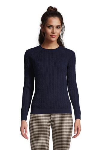 Baumwoll-Zopfmusterpullover mit Rollblende, Damen, Größe: S Normal, Blau, b günstig online kaufen