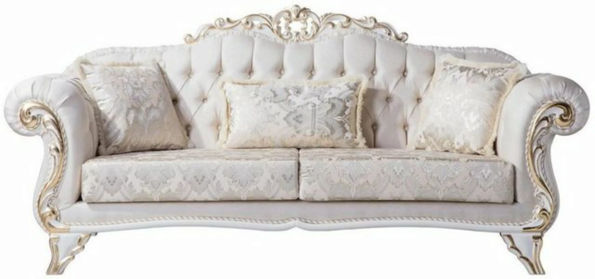 Casa Padrino Sofa Luxus Barock Wohnzimmer Sofa mit dekorativen Kissen Creme günstig online kaufen