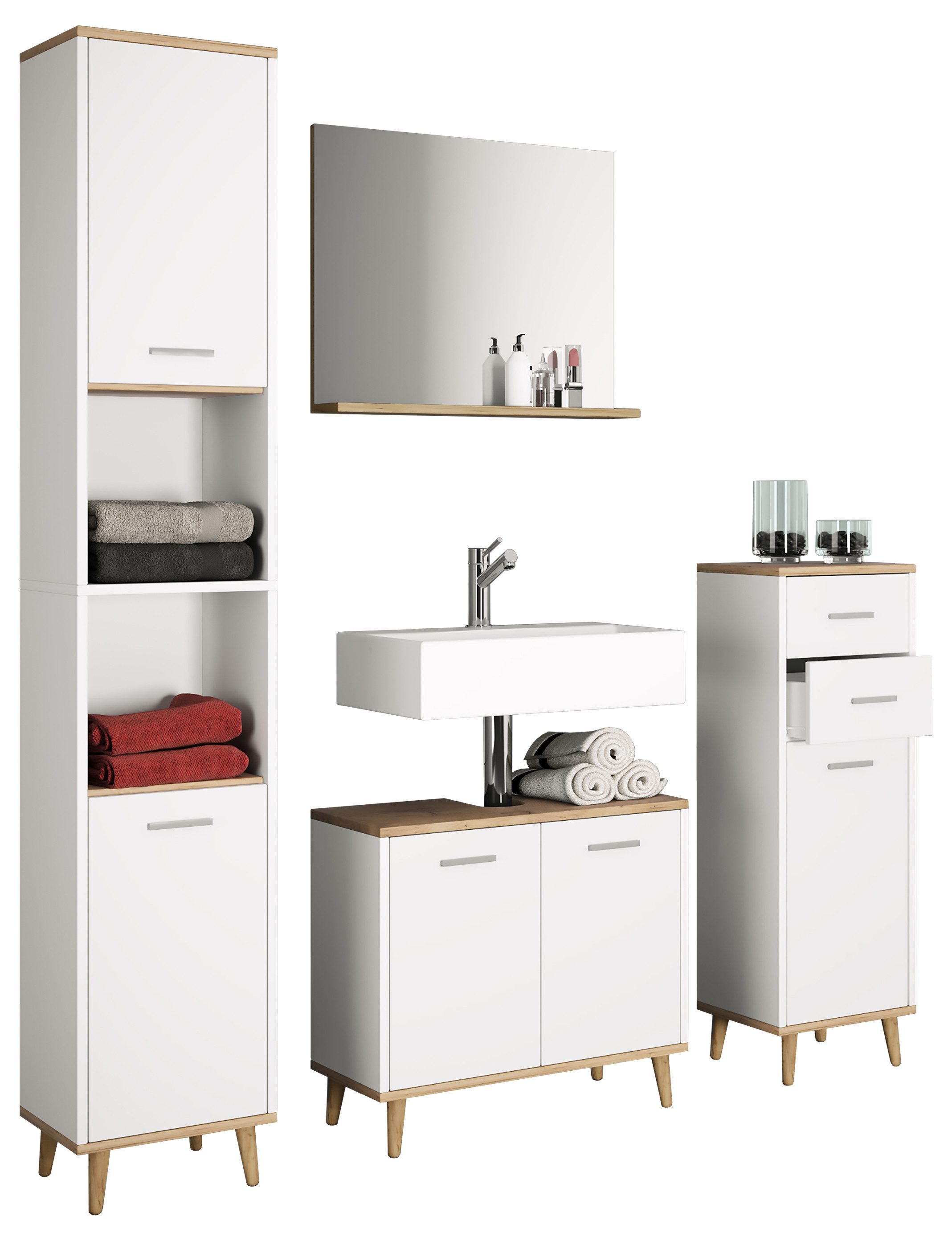 VCM Badmöbel-Set 4-tlg. Komplett Badmöbel Badschrank günstig online kaufen