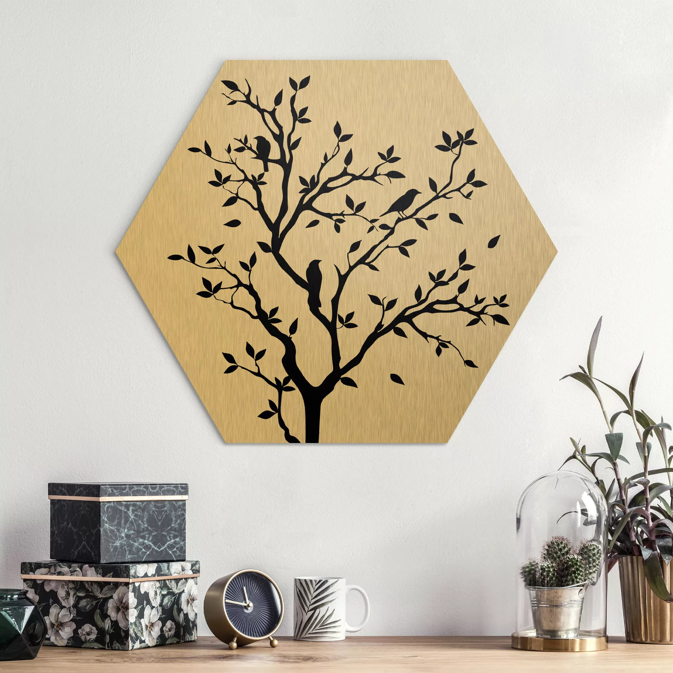 Hexagon-Alu-Dibond Bild Blumen No.YK14 Zwitschernder Baum günstig online kaufen