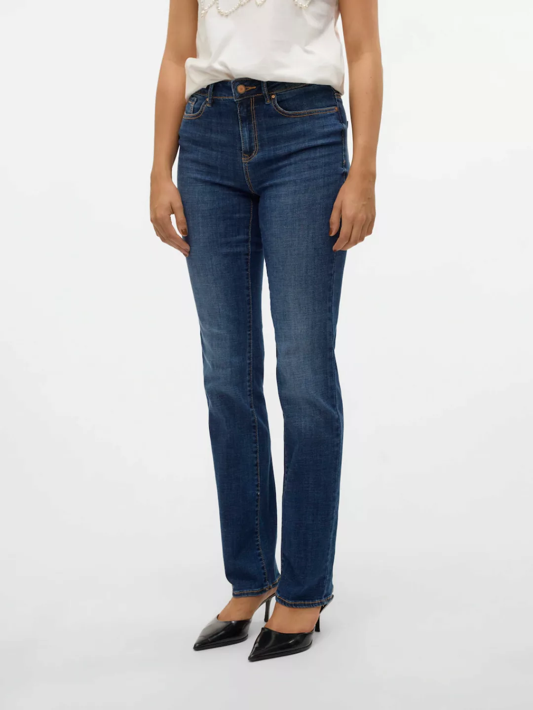 Vero Moda Damen Jeans VMFLASH MR STRAIGHT LI3300 GA Straigt Fit - Blau - Da günstig online kaufen