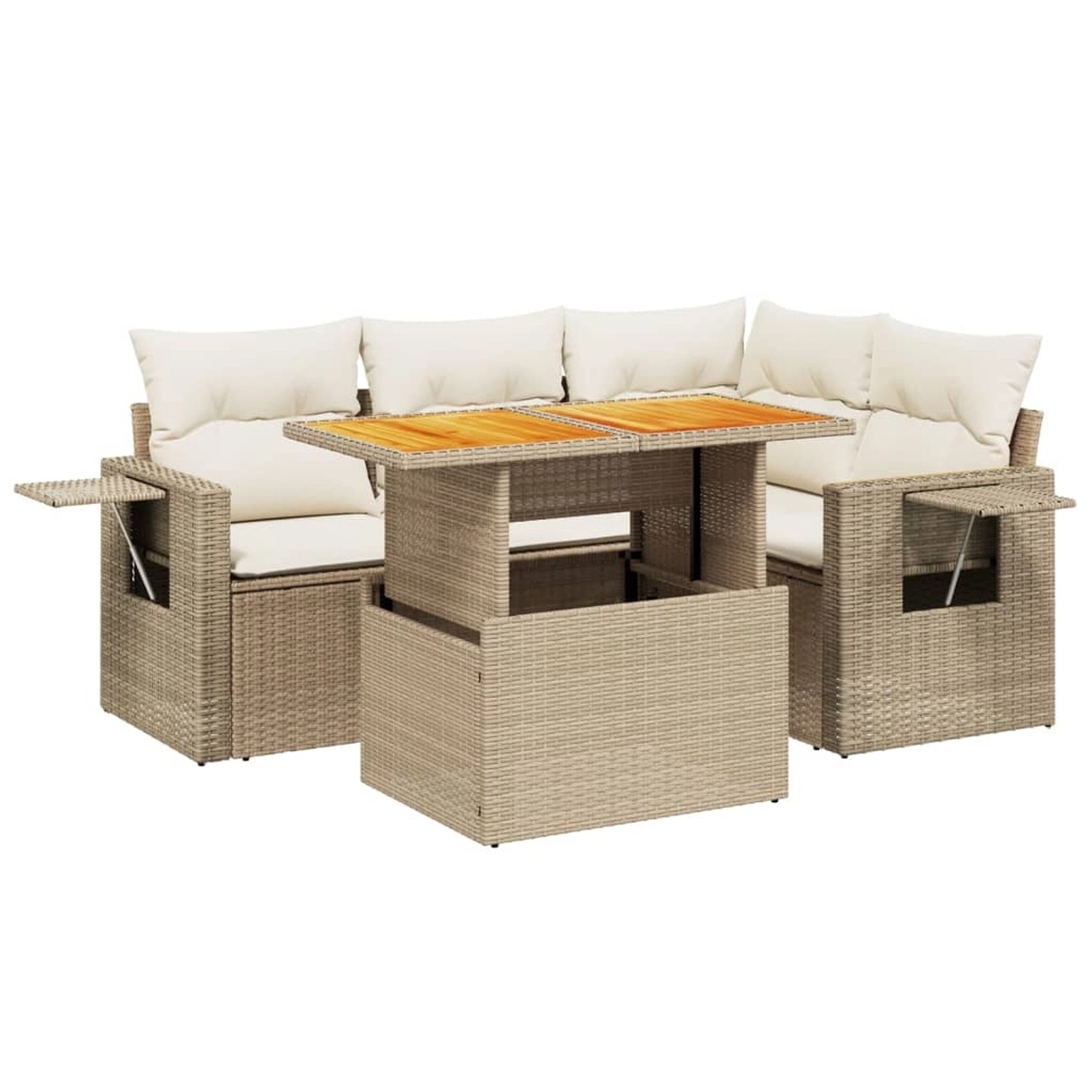 vidaXL 5-Tlg Garten-Sofagarnitur mit Kissen Beige Poly Rattan 3271737 günstig online kaufen