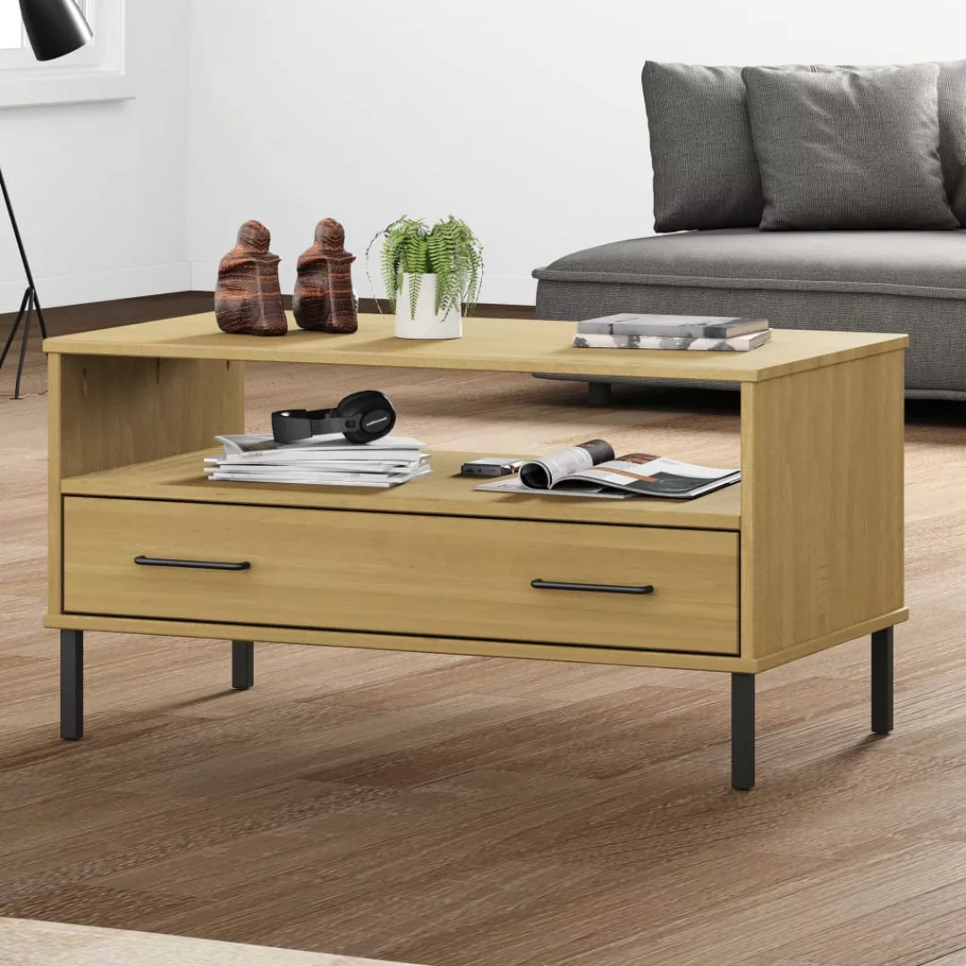 Vidaxl Couchtisch Oslo Mit Metallbeinen Braun 85x50x45 Cm Massivholz günstig online kaufen