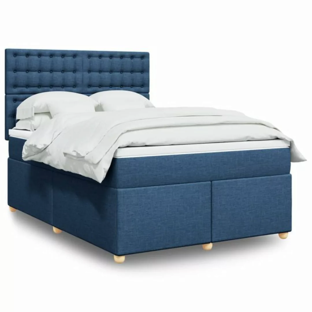 vidaXL Boxspringbett, Boxspringbett mit Matratze Blau 140x200 cm Stoff günstig online kaufen