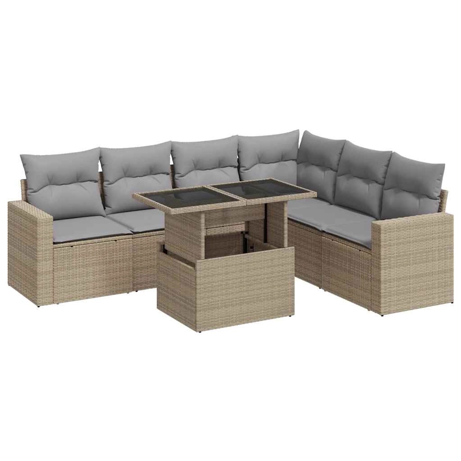 vidaXL 7-Tlg Garten-Sofagarnitur mit Kissen Beige Poly Rattan 3326330 günstig online kaufen